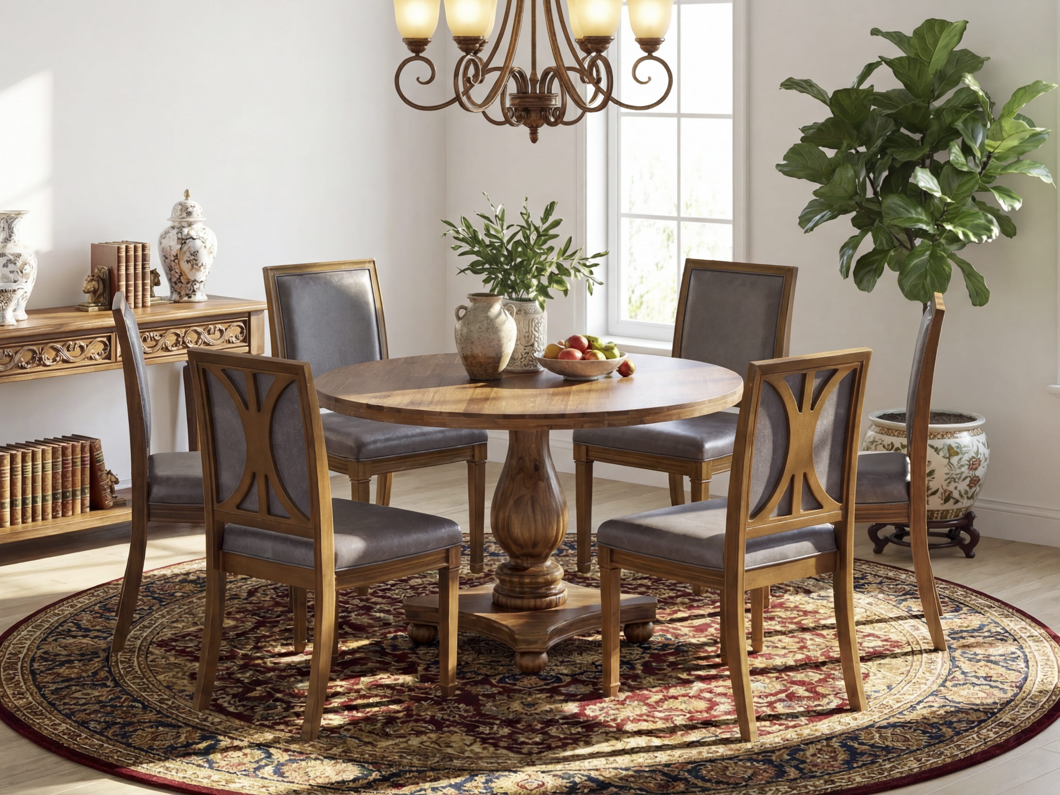 Luxe by East West Furniture - I2AM7-40N-34 7-Piece Dining room set consists of a Round Dinner table and 6 Dark Grey Faux Leather Chairs with stylish Back, Antique Walnut Finish.