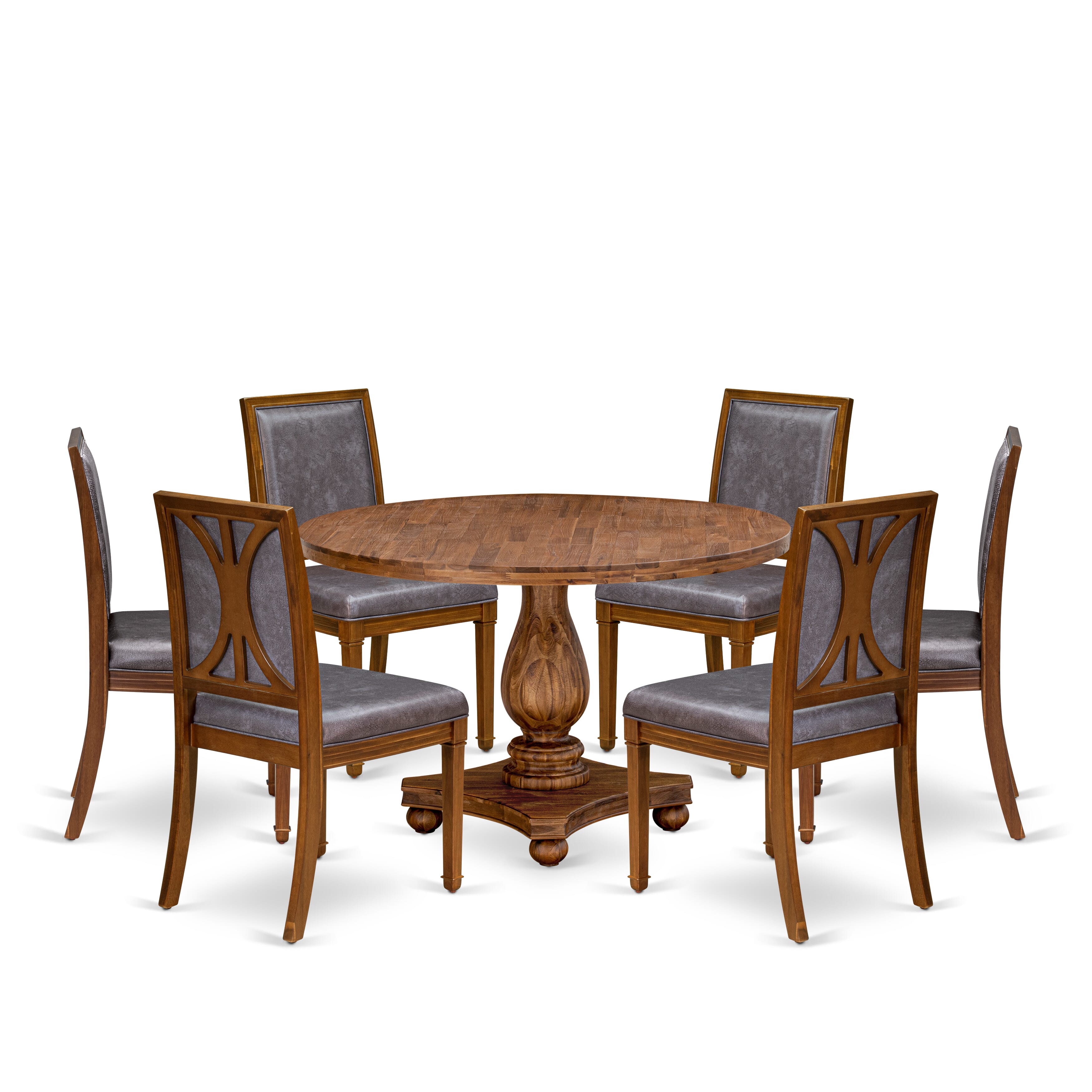 Luxe by East West Furniture - I2AM7-40N-34 7-Piece Dining room set consists of a Round Dinner table and 6 Dark Grey Faux Leather Chairs with stylish Back, Antique Walnut Finish.
