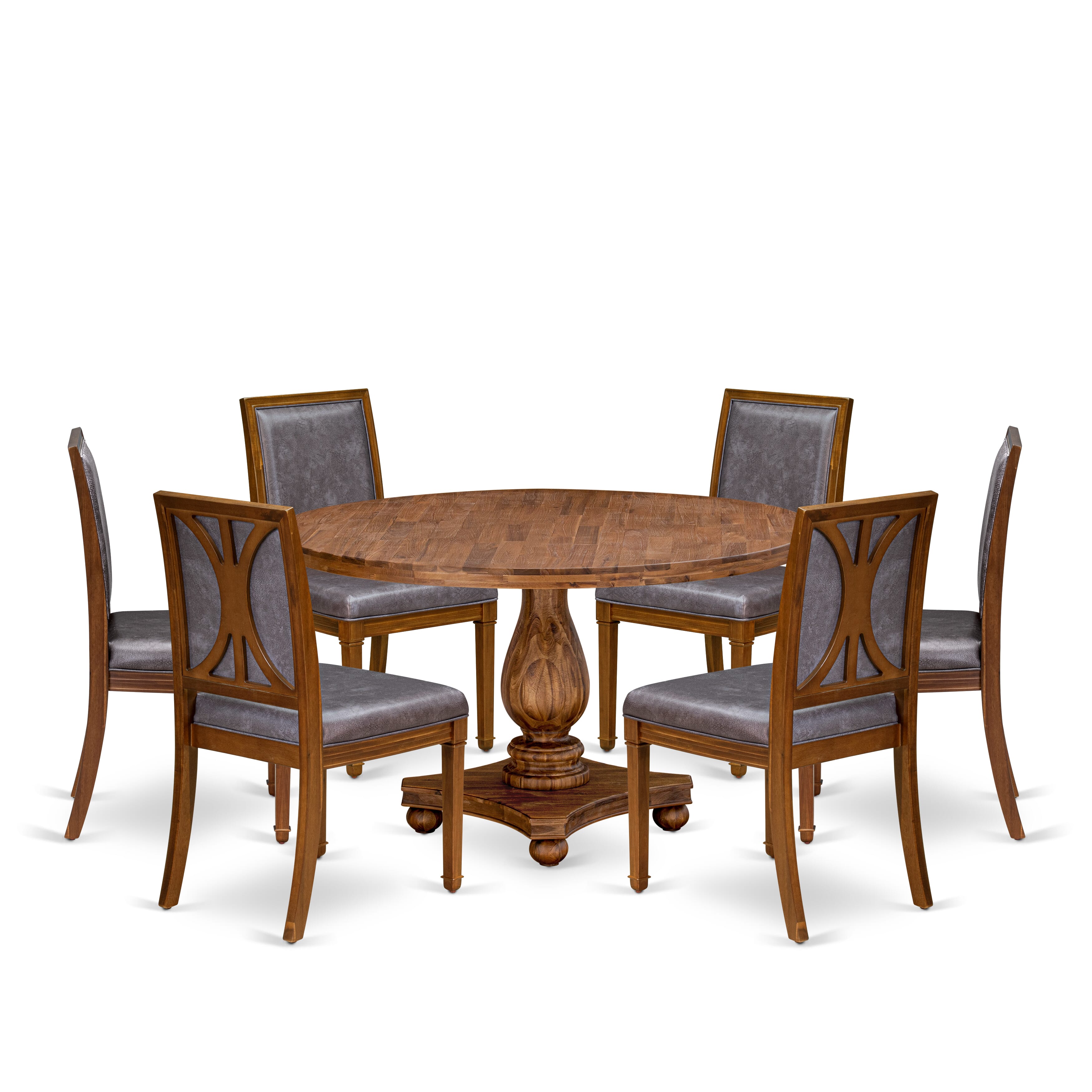 Luxe by East West Furniture - I2AM7-50N-34 7-Piece Mid Century Modern Dining Set Consists of a Round Modern Dining Table and 6 Beige Polyester Chairs with High Back, Antique Walnut Finish.