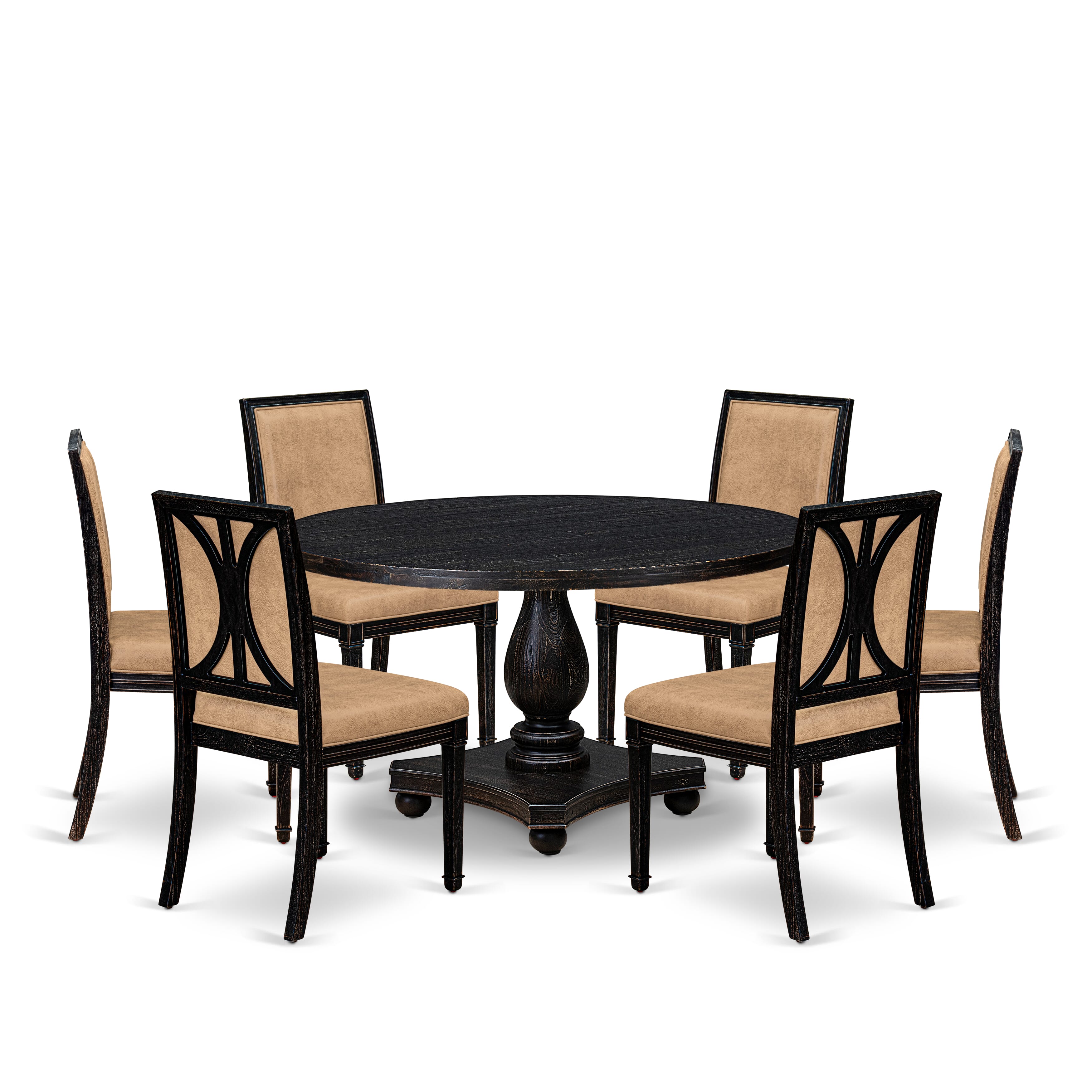 Luxe by East West Furniture - I2AM7-511-28 7-Piece Kitchen Dining Table Set Contains a Round Wood Dining Table and 6 Dark Gray Polyester Chairs with High Back, Sand Blasting Black Finish.