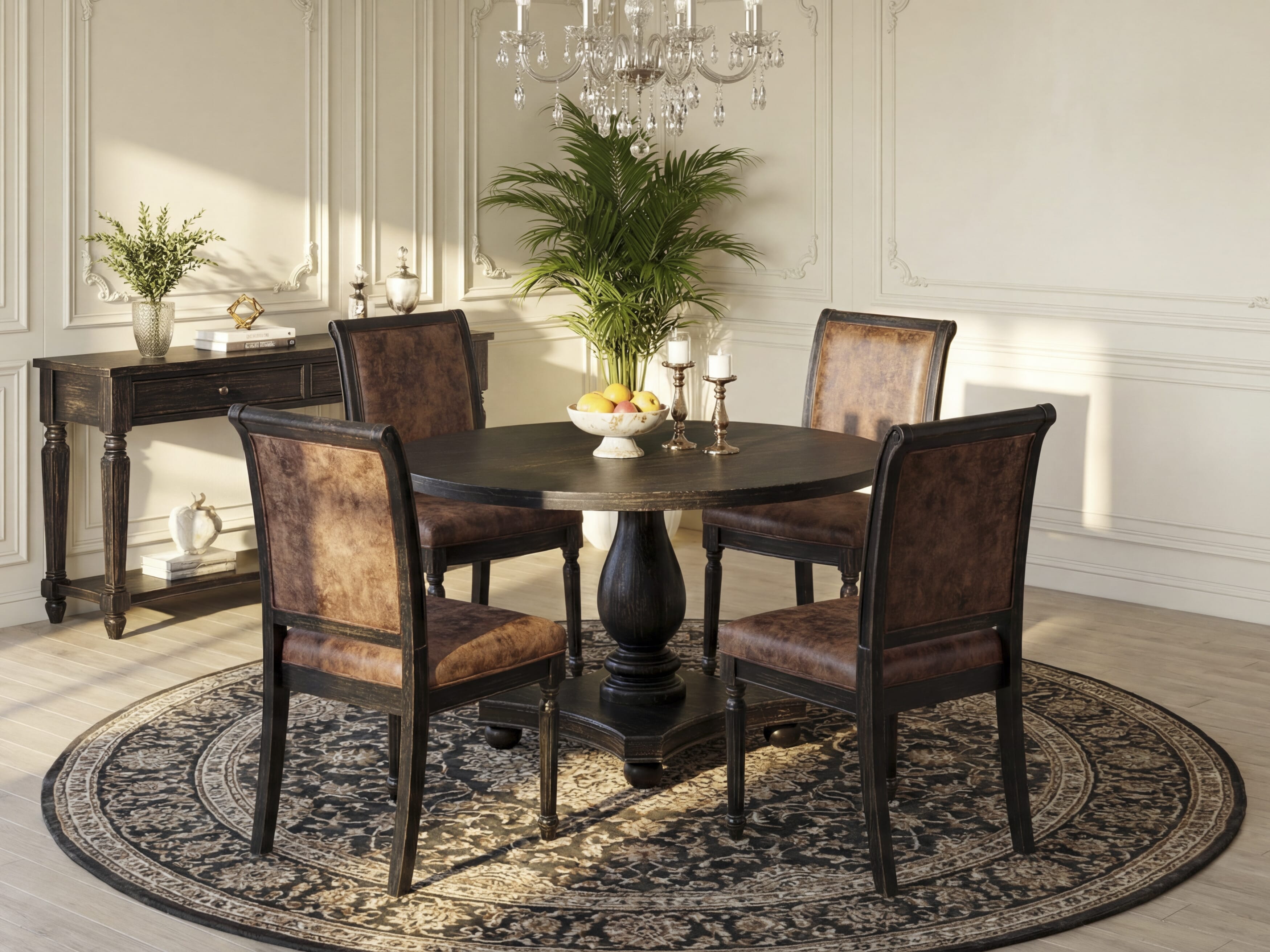 Luxe by East West Furniture - I2CY5-411-33 5-Piece Mid Century Dining Table Set Includes a Round Modern Dining Table and 4 Beige Polyester Chairs with High Back, Sand Blasting Black Finish.