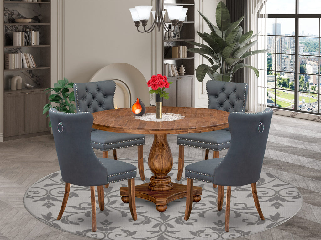 Luxe by East West Furniture I2DA5-50N-13 5-piece Dining table set consists of a Kitchen Table and 4 Platinum Gray Faux Leather Modern Dining Chairs with Button Tufted Back - Antique Walnut Finish