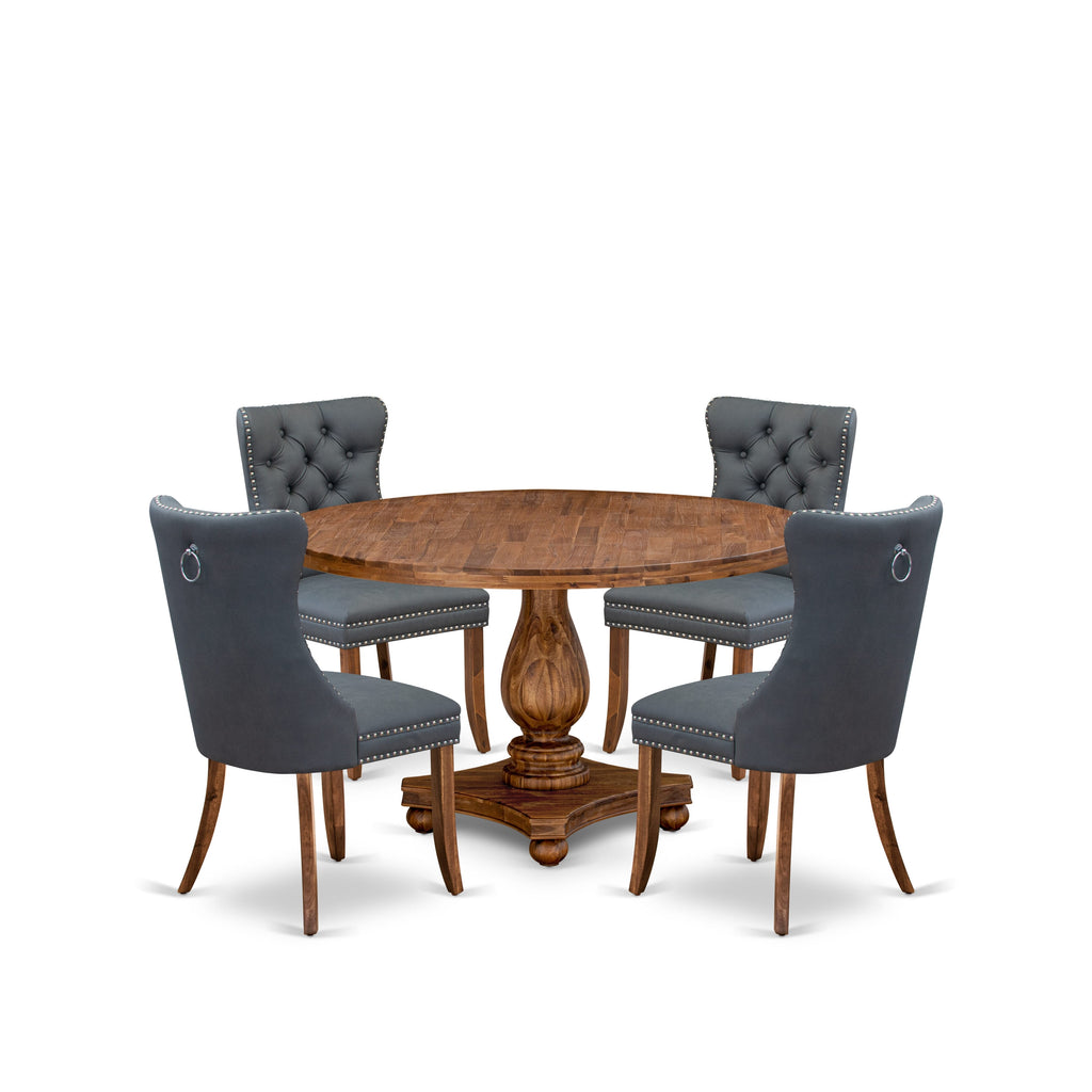 Luxe by East West Furniture I2DA5-50N-13 5-piece Dining table set consists of a Kitchen Table and 4 Platinum Gray Faux Leather Modern Dining Chairs with Button Tufted Back - Antique Walnut Finish