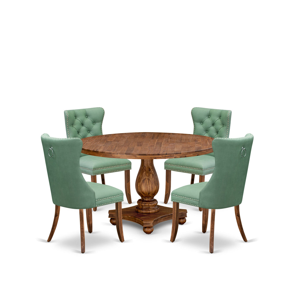 Luxe by East West Furniture I2DA5-50N-22 5-Pc Dining Set Consist a Modern Kitchen Table and 4 Willow Green Faux Leather Padded Chairs with Button-Tufted Back, Antique Walnut