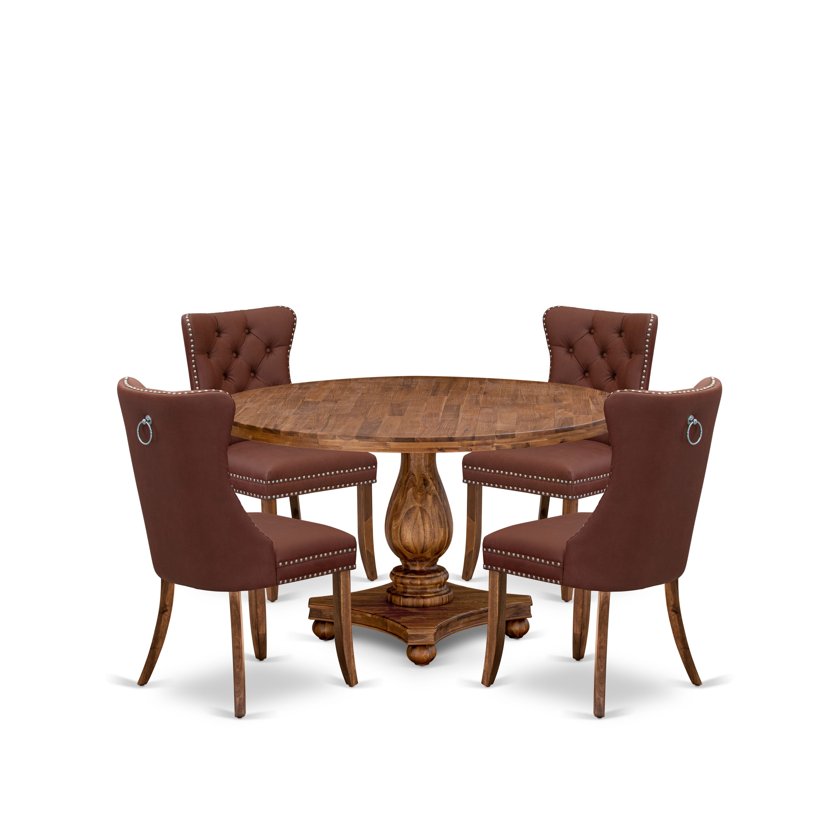 Luxe by East West Furniture I2DA5-50N-26 5-Pc Dining Table Set Consist a Kitchen Table and 4 Burgundy Faux Leather Upholstered Chairs with Button-Tufted Back, Antique Walnut