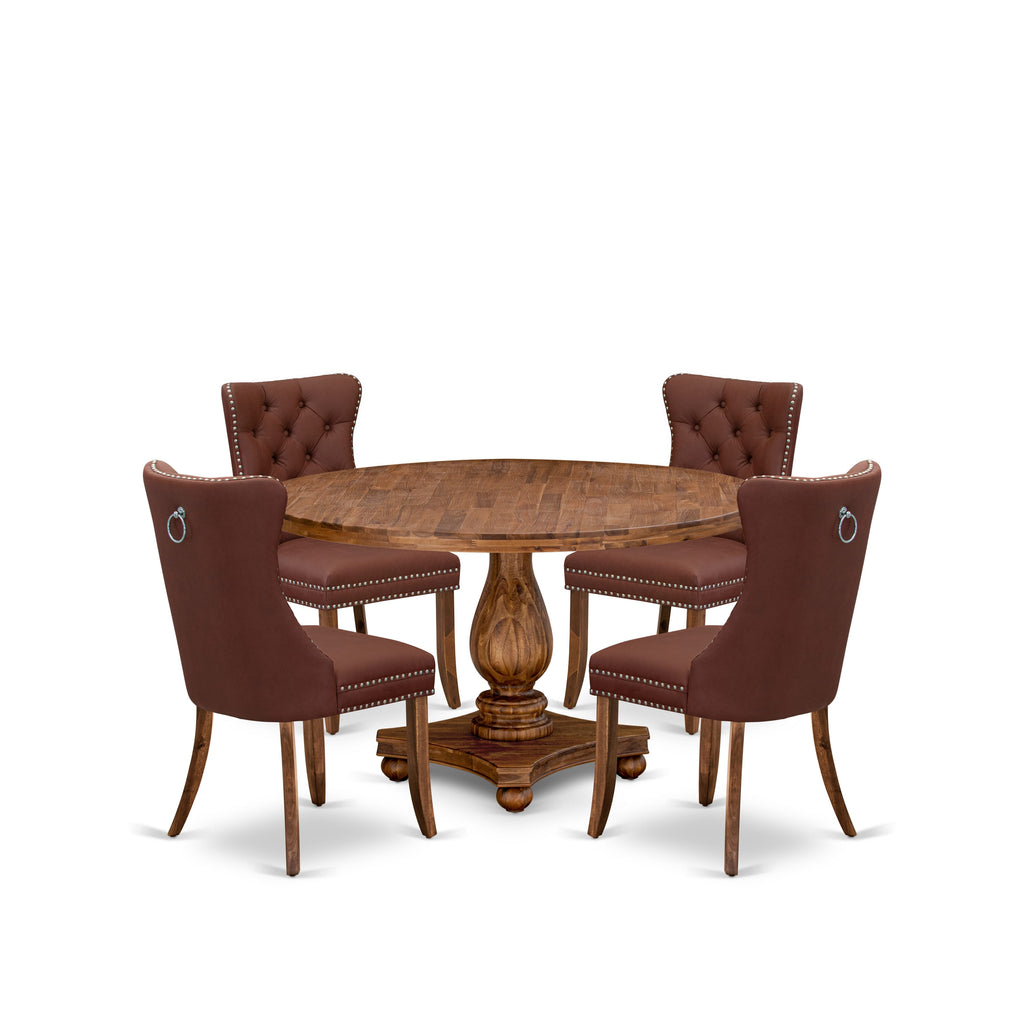 Luxe by East West Furniture I2DA5-50N-26 5-Pc Dining Table Set Consist a Kitchen Table and 4 Burgundy Faux Leather Upholstered Chairs with Button-Tufted Back, Antique Walnut