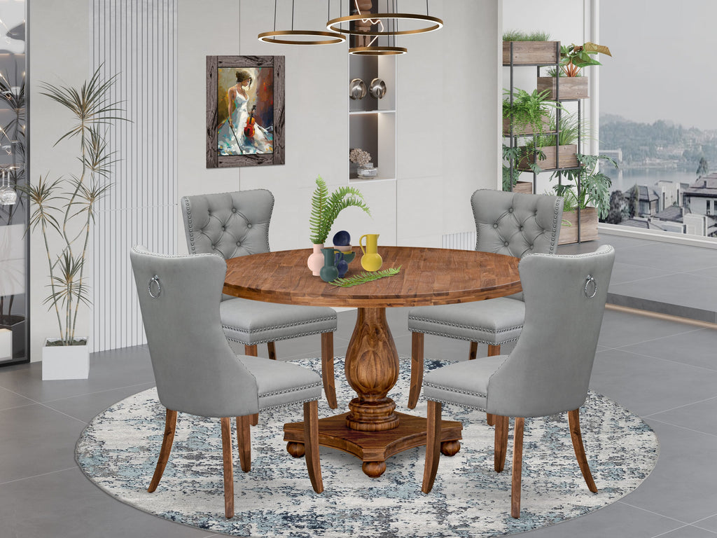 Luxe by East West Furniture I2DA5-50N-27 5-Pc Dining Room Table Set Consist a Kitchen Table and 4 Light Gray Faux Leather Parson Chairs with Button-Tufted Back, Antique Walnut