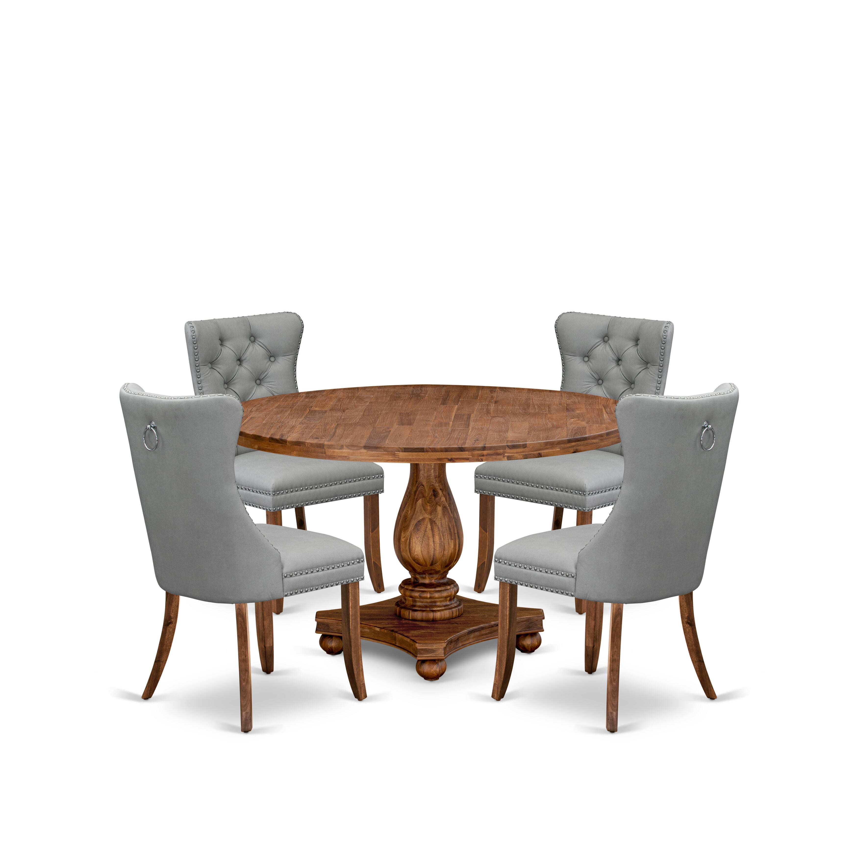 Luxe by East West Furniture I2DA5-50N-27 5-Pc Dining Room Table Set Consist a Kitchen Table and 4 Light Gray Faux Leather Parson Chairs with Button-Tufted Back, Antique Walnut