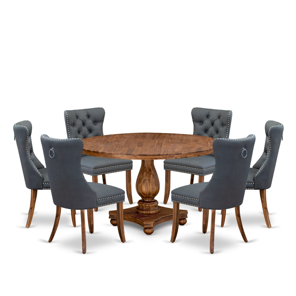 Luxe by East West Furniture I2DA7-50N-13 7-piece Modern Dining table set included a Kitchen Table and 6 Platinum Gray Faux Leather Dining Chairs with Button Tufted Back - Antique Walnut Finish