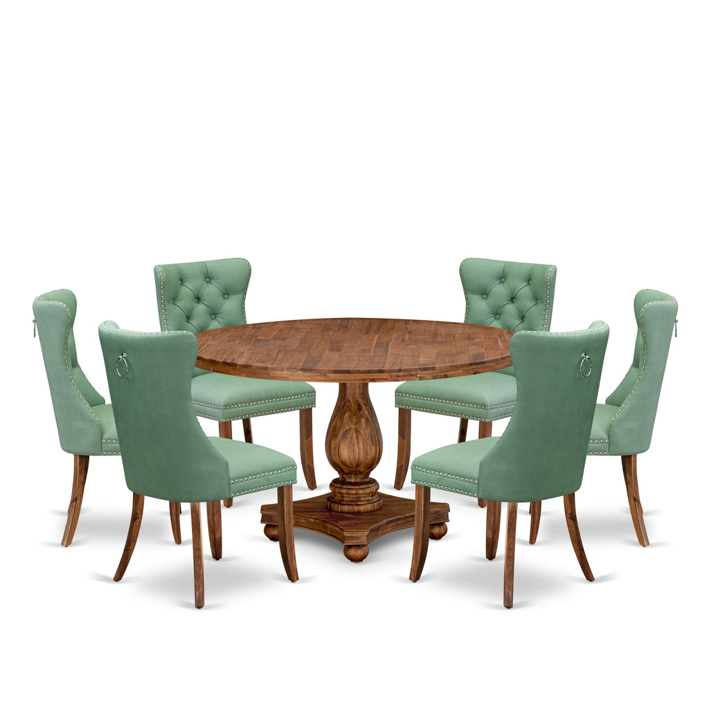 Luxe by East West Furniture I2DA7-50N-22 7-Pc Dining Set Contain a Mid Century Table and 6 Willow Green Faux Leather Upholstered Chairs with Button-Tufted Back, Antique Walnut
