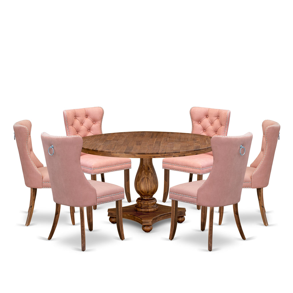 Luxe by East West Furniture I2DA7-50N-23 7-Pc Mid Century Dining Set Contain a Table and 6 Beige Red Faux Leather Upholstered Chairs with Button-Tufted Back, Antique Walnut