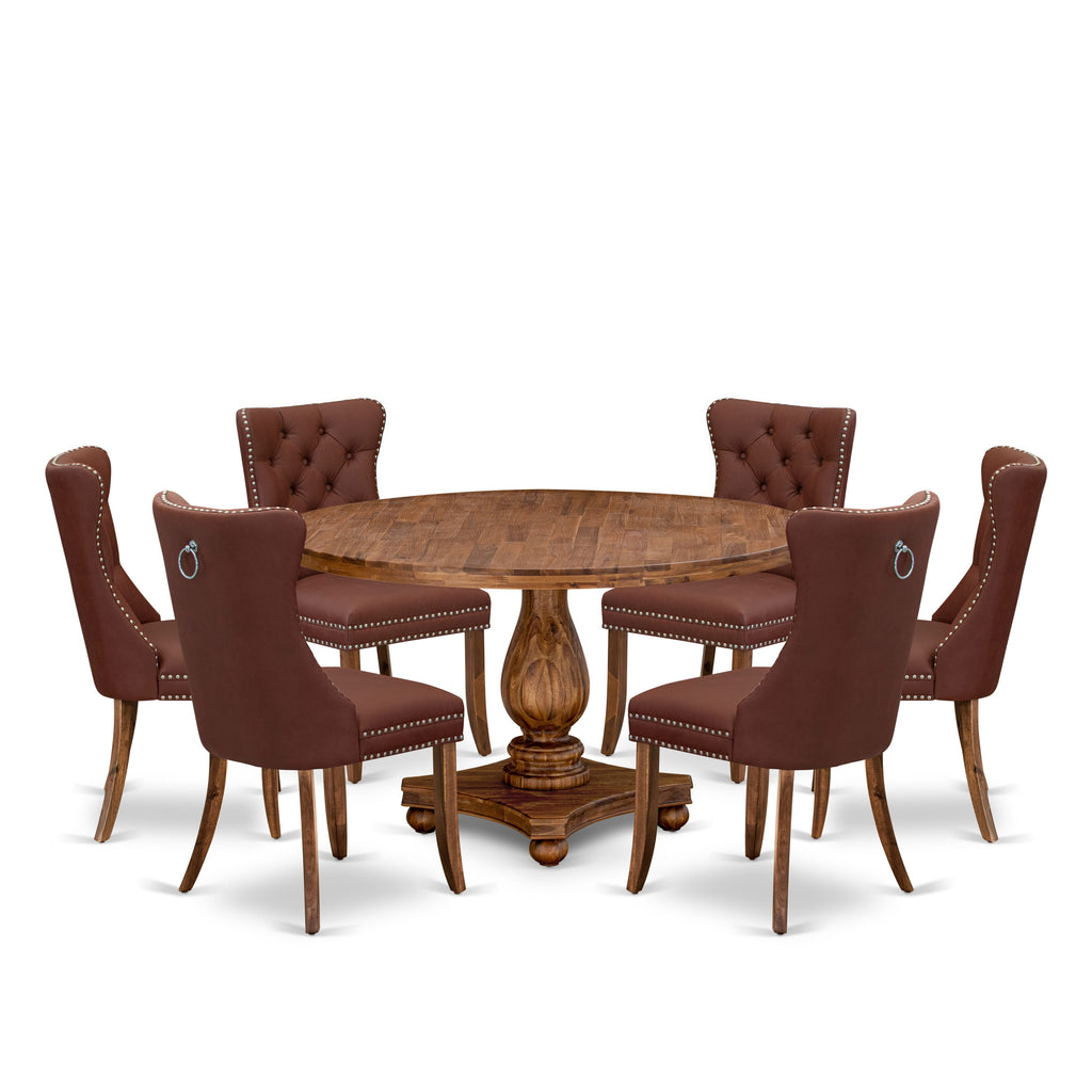 Luxe by East West Furniture I2DA7-50N-26 7-Pc Modern Dining Table Set Contain a Mid Century Table and 6 Burgundy Faux Leather Chairs with Button-Tufted Back, Antique Walnut