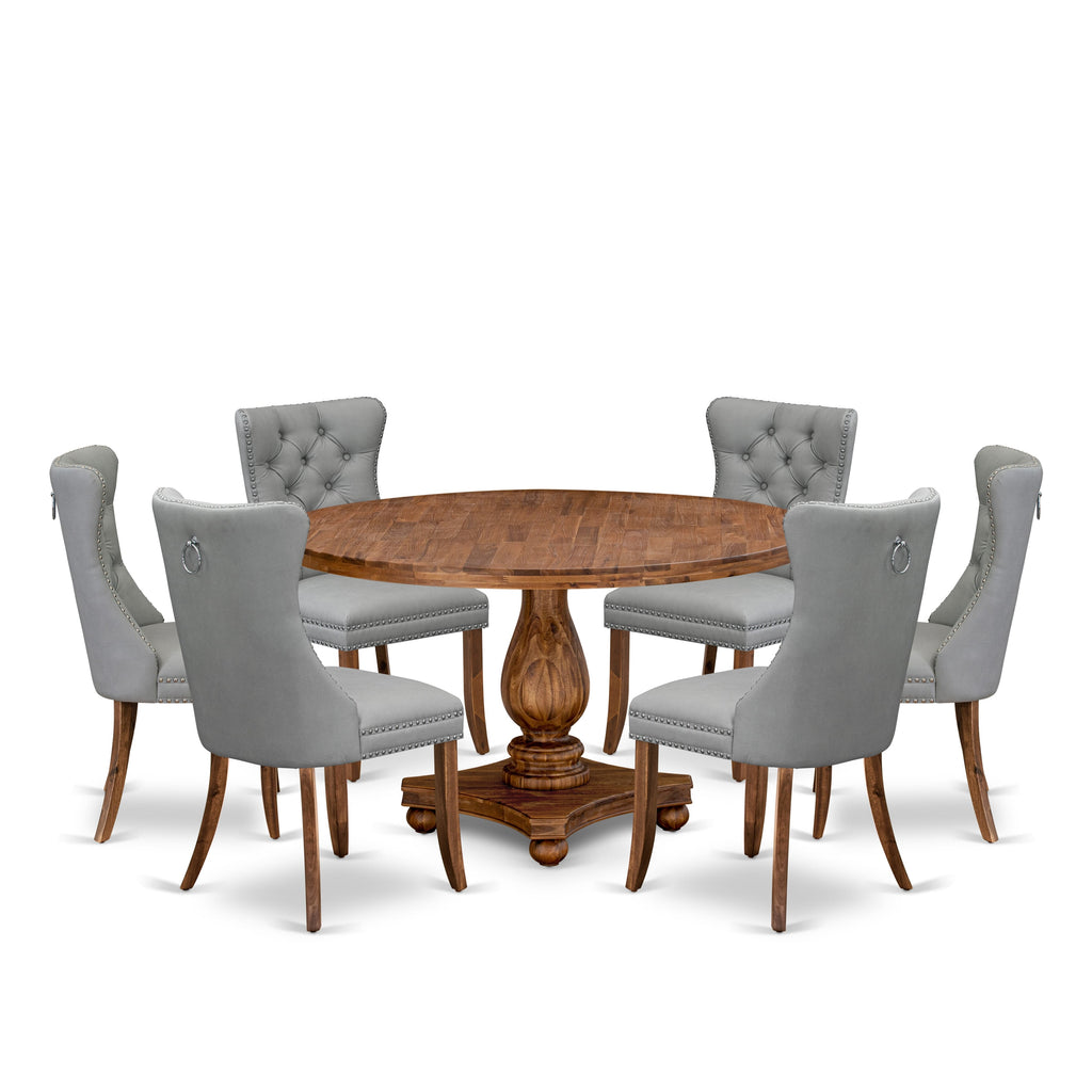 Luxe by East West Furniture I2DA7-50N-27 7-Pc Kitchen Table Set Contain a Mid Century Modern Table and 6 Light Gray Faux Leather Chairs with Button-Tufted Back, Antique Walnut