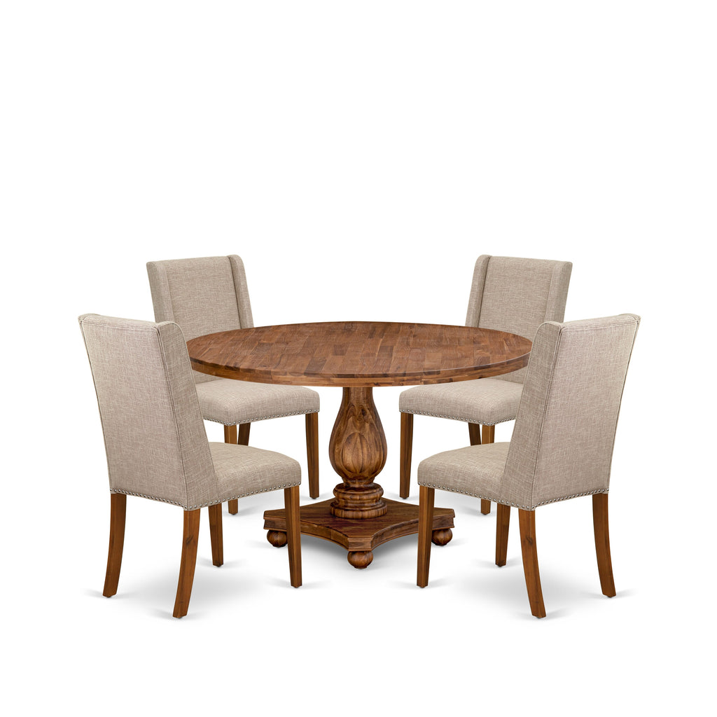Luxe by East West Furniture I2FL5-50N-04 5-piece Dining Room Set consists of a kitchen table and 4 Light Tan Linen Fabric mid-century chair with Padded Back - Antique Walnut