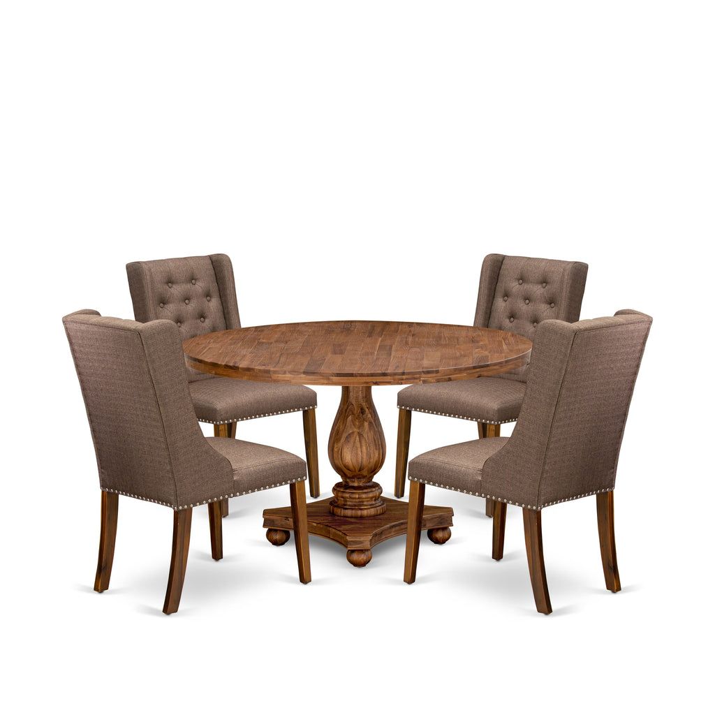 Luxe by East West Furniture - I2FO5-50N-18 - 5-Piece Modern Dining Table Set Includes A Modern Table and 4 Brown Linen Fabric Chairs with Button Tufted Back, Antique Walnut