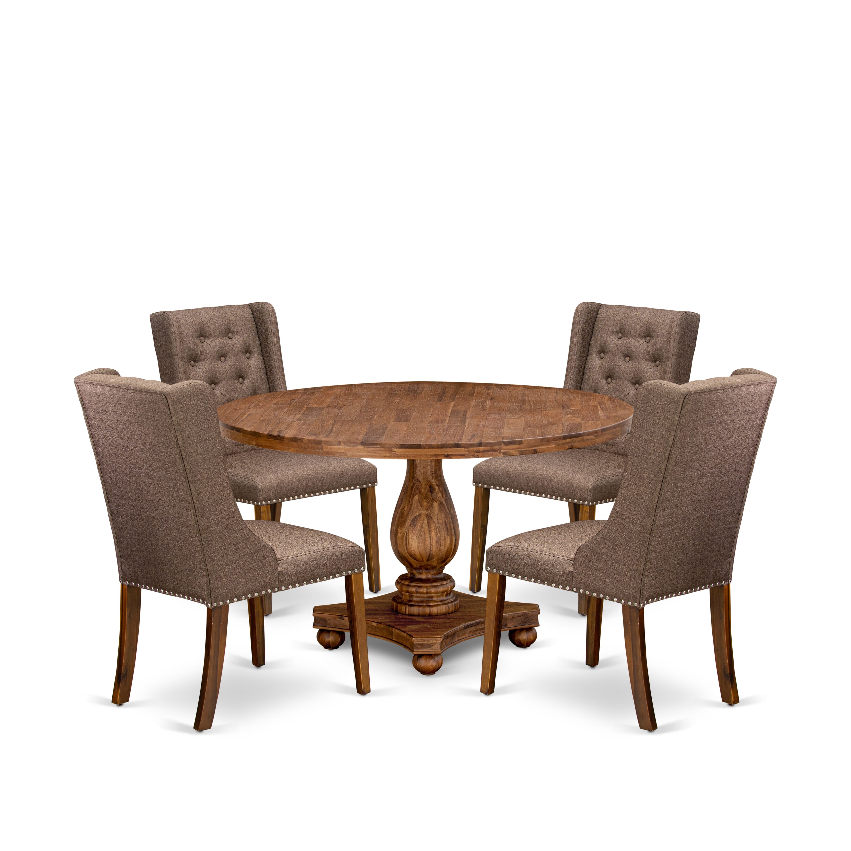 Luxe by East West Furniture - I2FO5-50N-18 - 5-Piece Modern Dining Table Set Includes A Modern Table and 4 Brown Linen Fabric Chairs with Button Tufted Back, Antique Walnut