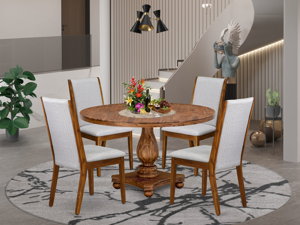 Luxe by East West Furniture - I2LA5-50N-05 - 5-Piece Mid Century Dining Set Includes A Table and 4 Grey Linen Fabric Mid Century Dining Chairs with High Back, Antique Walnut