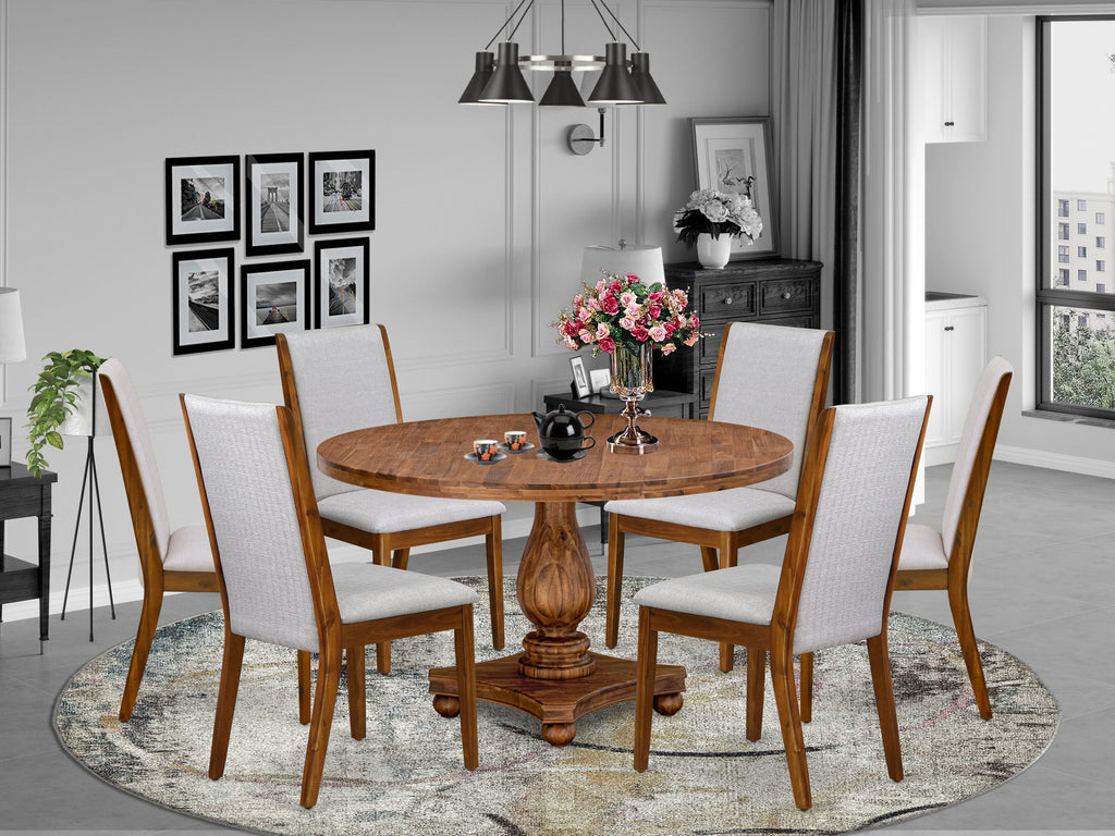 Luxe by East West Furniture - I2LA7-50N-05 - 7-Piece Modern Dining Set Contains A Wooden Kitchen Table and 6 Grey Linen Fabric Modern Chairs with High Back, Antique Walnut