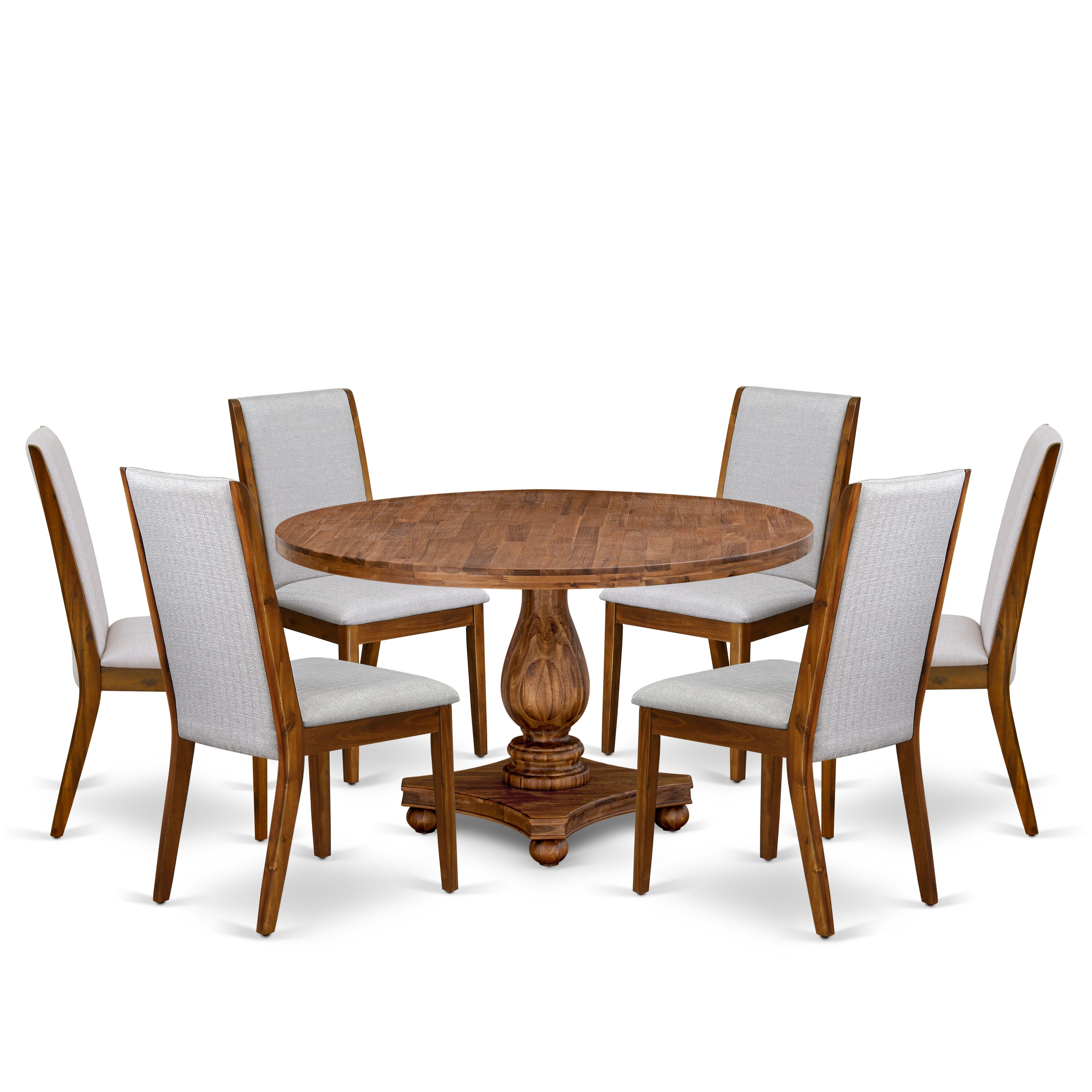 Luxe by East West Furniture - I2LA7-50N-05 - 7-Piece Modern Dining Set Contains A Wooden Kitchen Table and 6 Grey Linen Fabric Modern Chairs with High Back, Antique Walnut