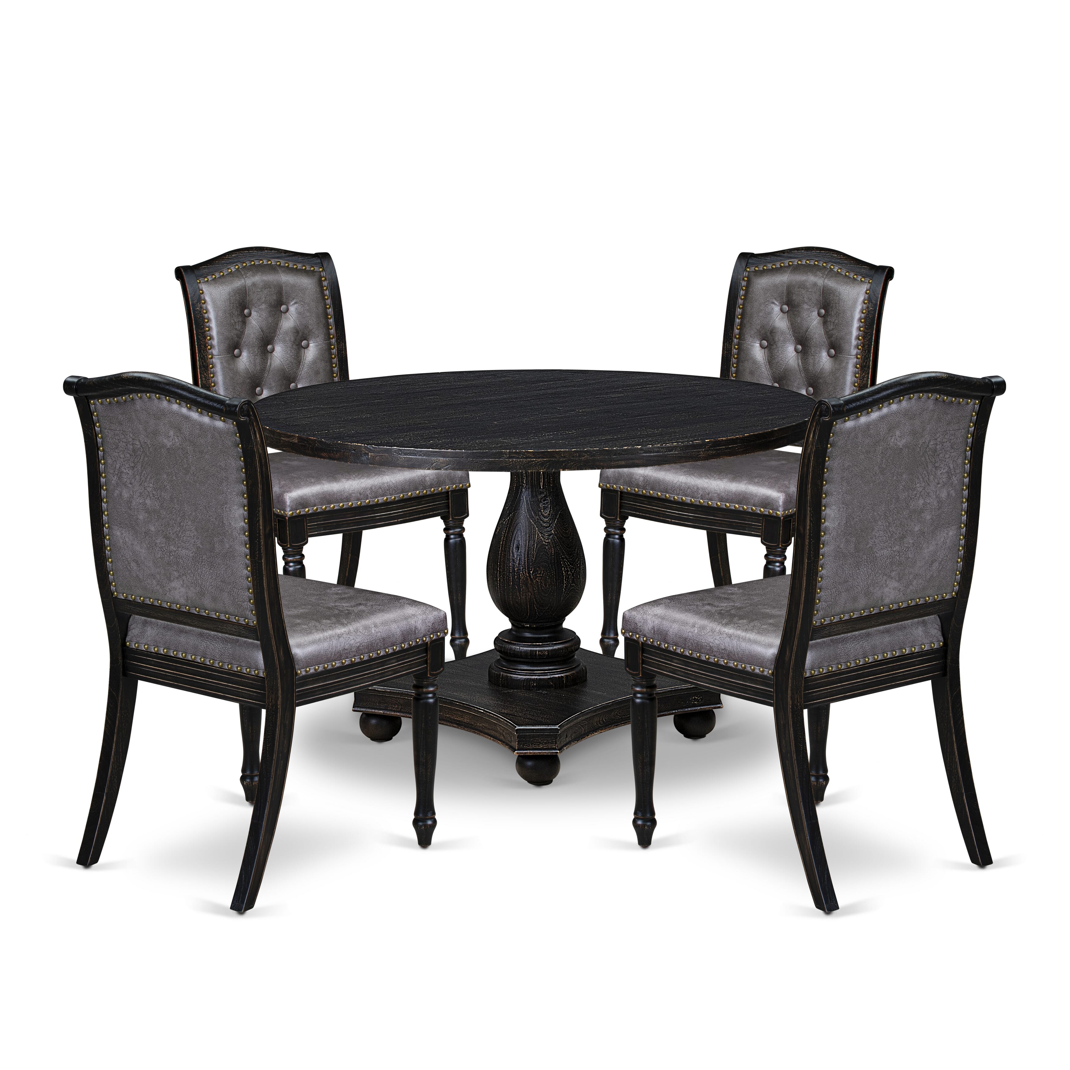 Luxe by East West Furniture - I2MA5-411-34 5-Piece Dining Table Set Consists of a Round Modern Table and 4 Brown Textured Polyester Chairs with High Back, Sand Blasting Black Finish.