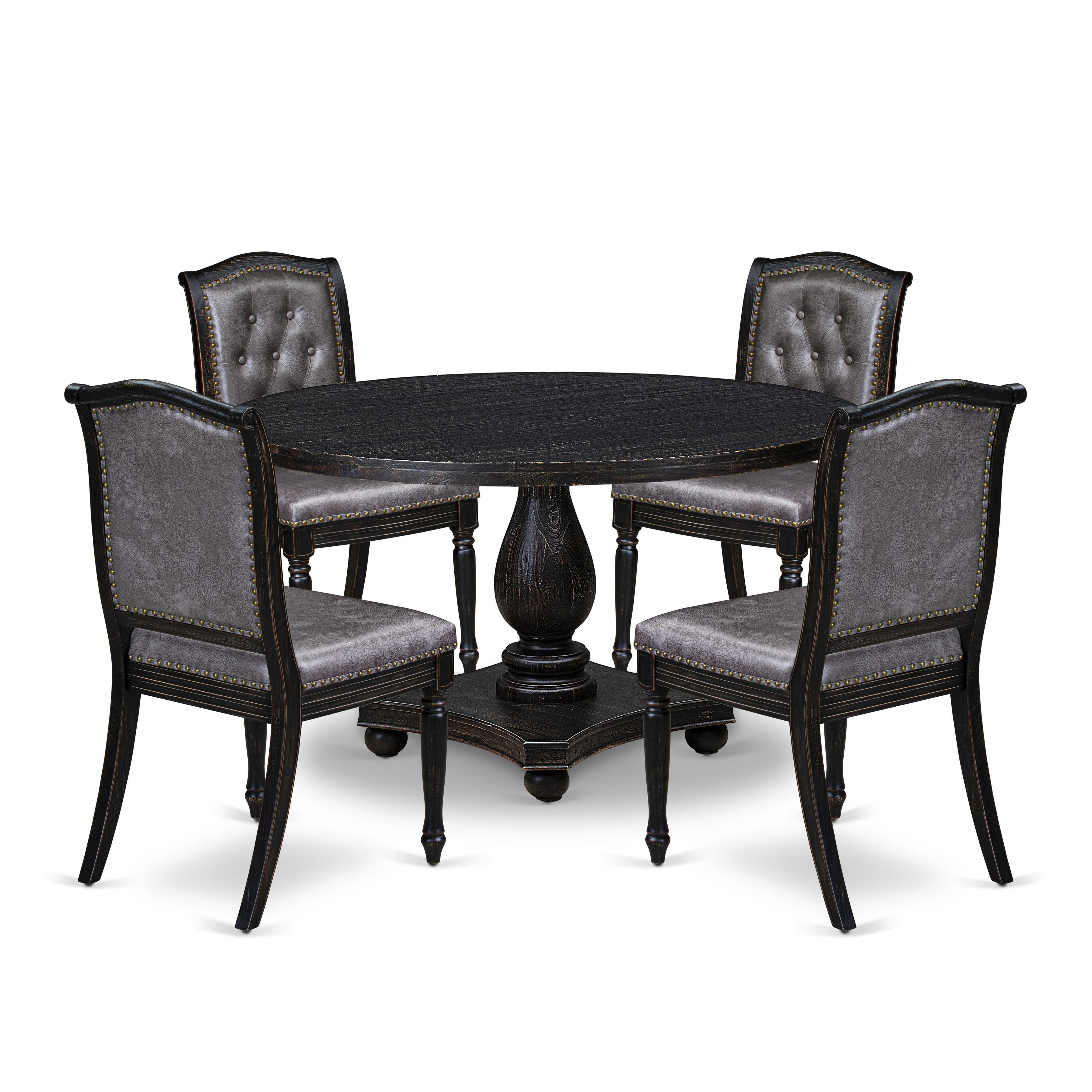 Luxe by East West Furniture - I2MA5-511-34 5-Piece Kitchen Table Set Contains a Round Modern Kitchen Table and 4 Dark Gray Polyester Chairs with High Back, Sand Blasting Black Finish.