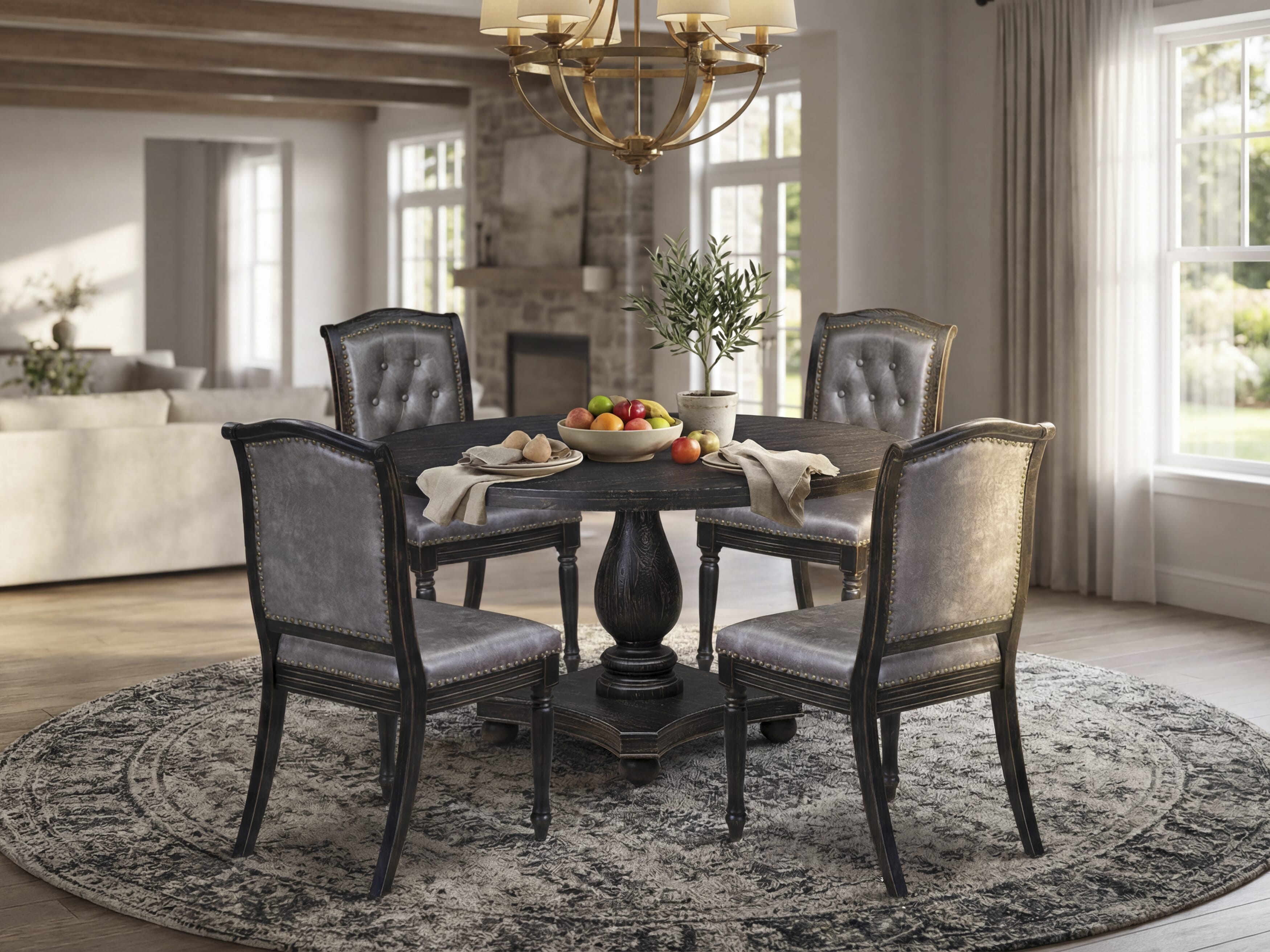 Luxe by East West Furniture - I2MA5-511-34 5-Piece Kitchen Table Set Contains a Round Modern Kitchen Table and 4 Dark Gray Polyester Chairs with High Back, Sand Blasting Black Finish.