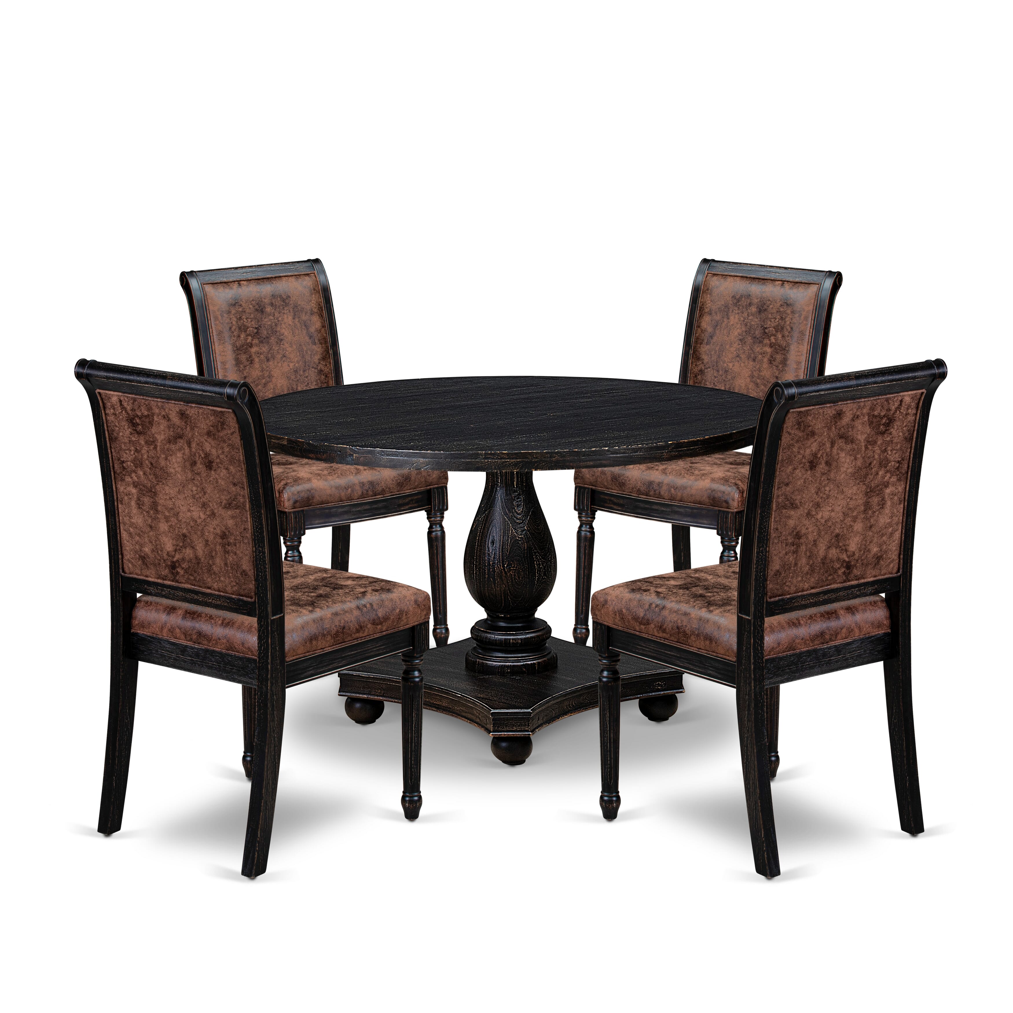 Luxe by East West Furniture - I2TY5-411-33 5-Piece Table Set Consists of a Round Dining Table and 4 Dark Gray Polyester Chairs with High Back, Sand Blasting Black Finish.
