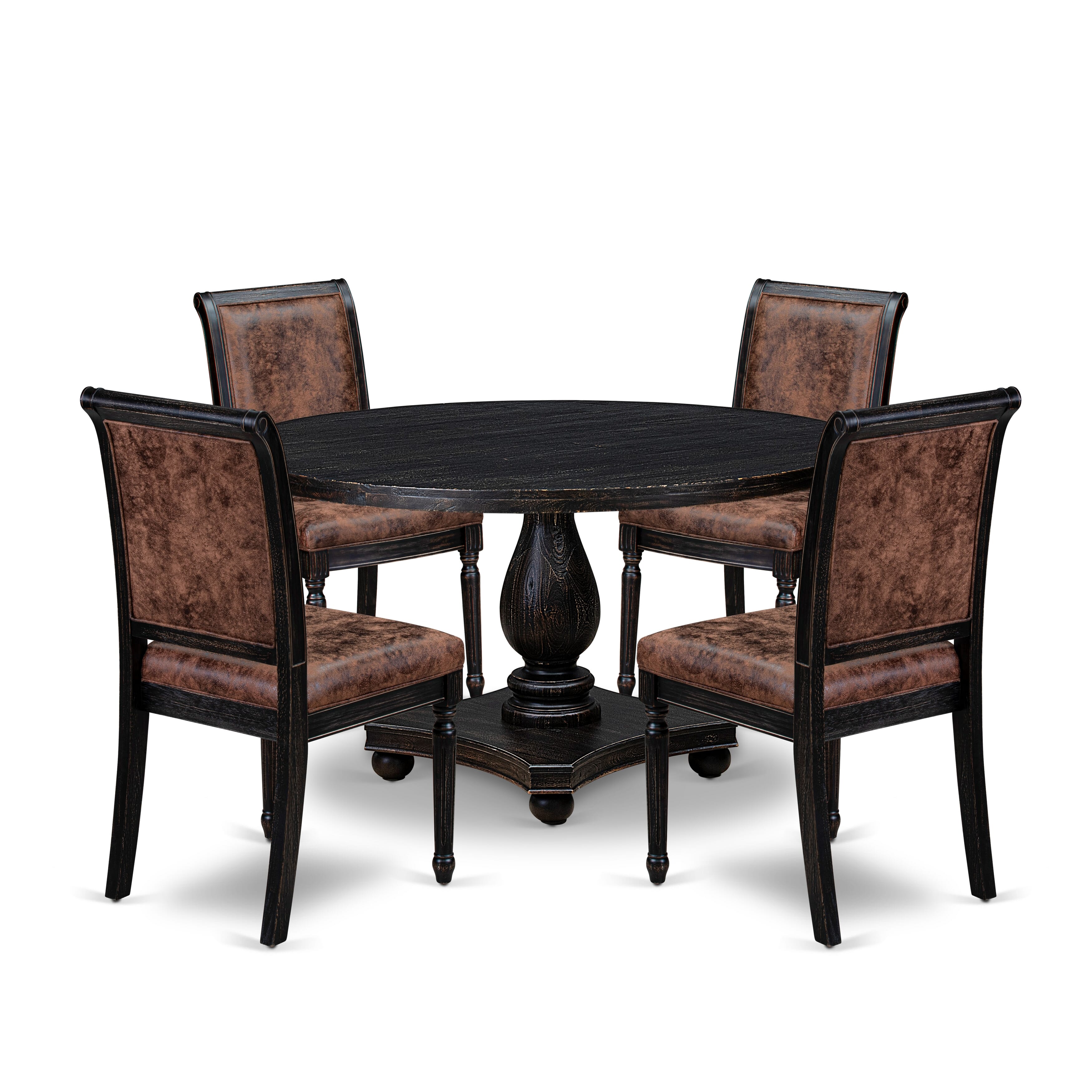 Luxe by East West Furniture - I2TY5-511-33 5-Piece Modern Dining Table Set Contains a Round Kitchen Table and 4 Brown Textured Polyester Chairs with High Back, Sand Blasting Black Finish.