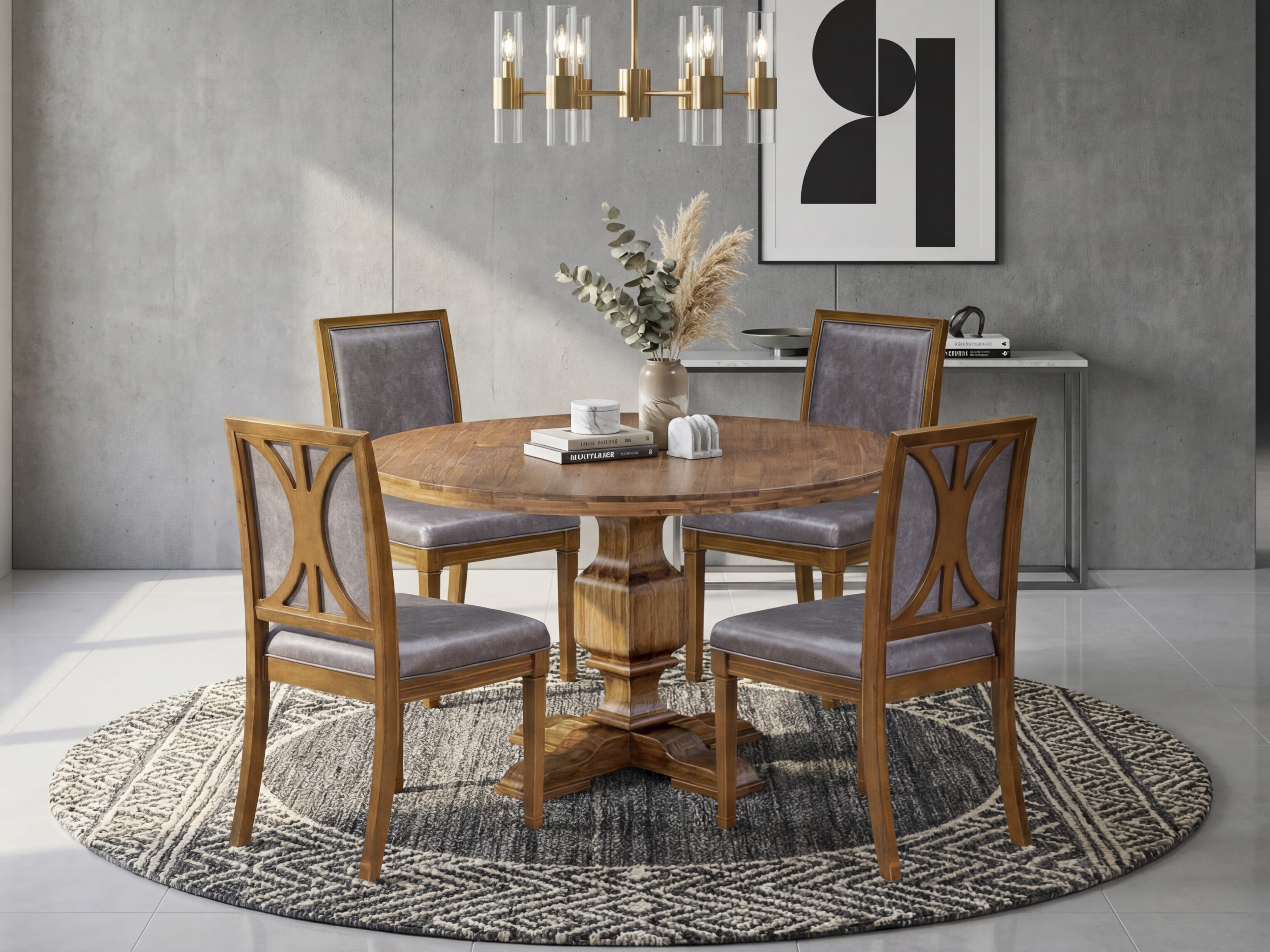 Luxe by East West Furniture - I3AM5-50N-34 5-Piece Kitchen Dining Table Set Includes a Round Wood Table and 4 Beige Polyester Chairs with High Back, Antique Walnut Finish.