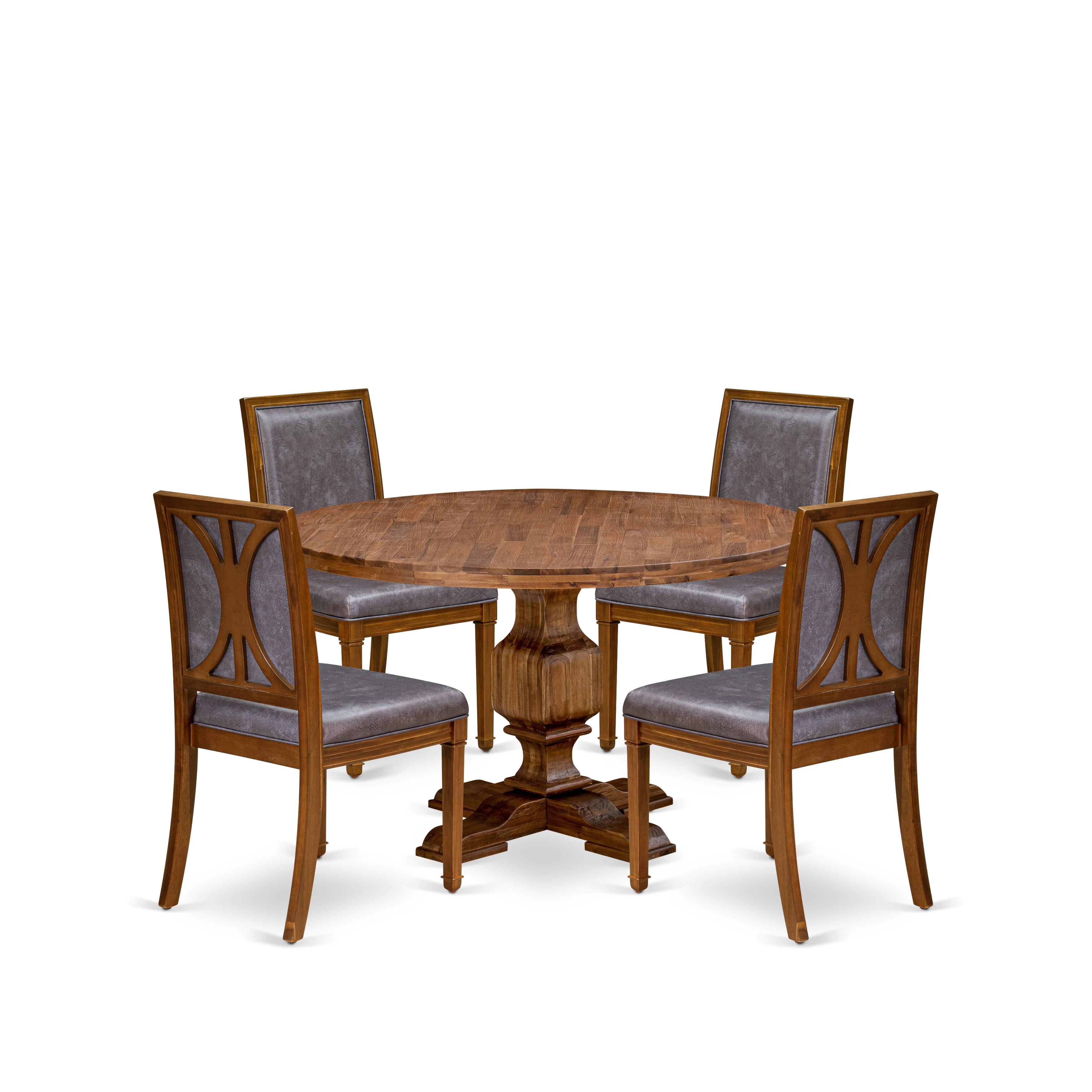 Luxe by East West Furniture - I3AM5-50N-34 5-Piece Kitchen Dining Table Set Includes a Round Wood Table and 4 Beige Polyester Chairs with High Back, Antique Walnut Finish.