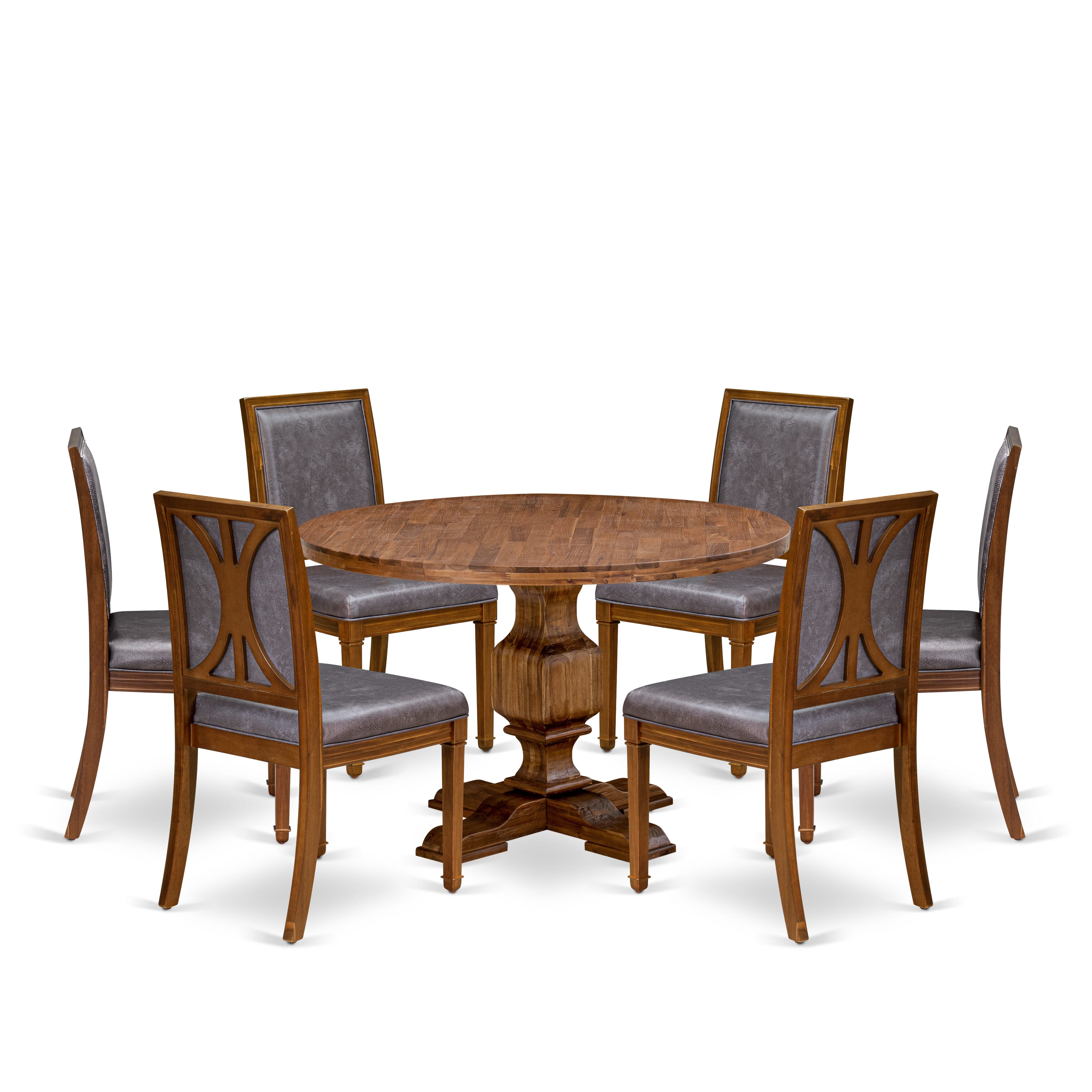 Luxe by East West Furniture - I3AM7-40N-34 7-Piece Table set Contains a Round Wood table and 6 Dark Grey Faux Leather Chairs with High Back, Antique Walnut Finish.