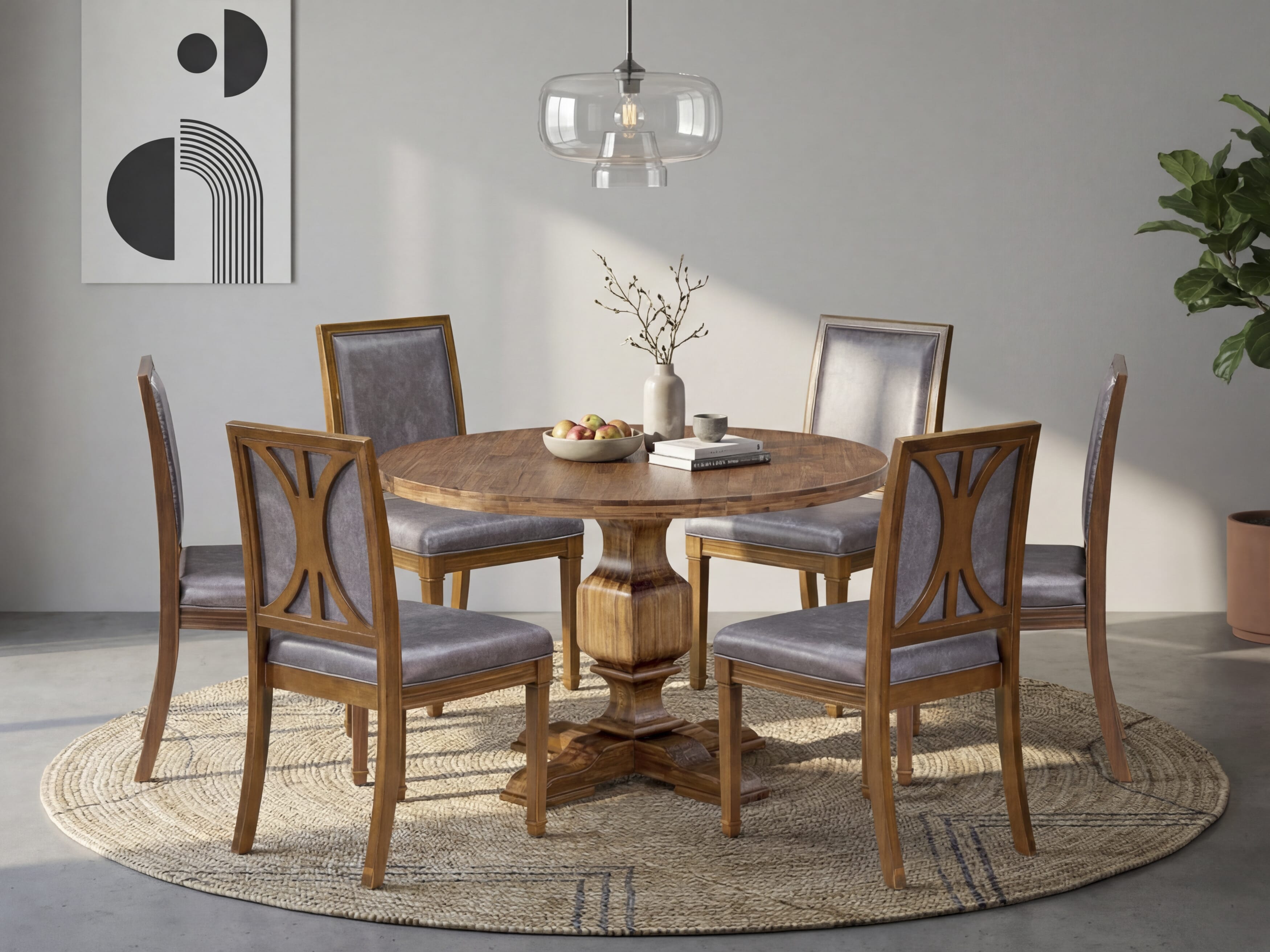 Luxe by East West Furniture - I3AM7-40N-34 7-Piece Table set Contains a Round Wood table and 6 Dark Grey Faux Leather Chairs with High Back, Antique Walnut Finish.