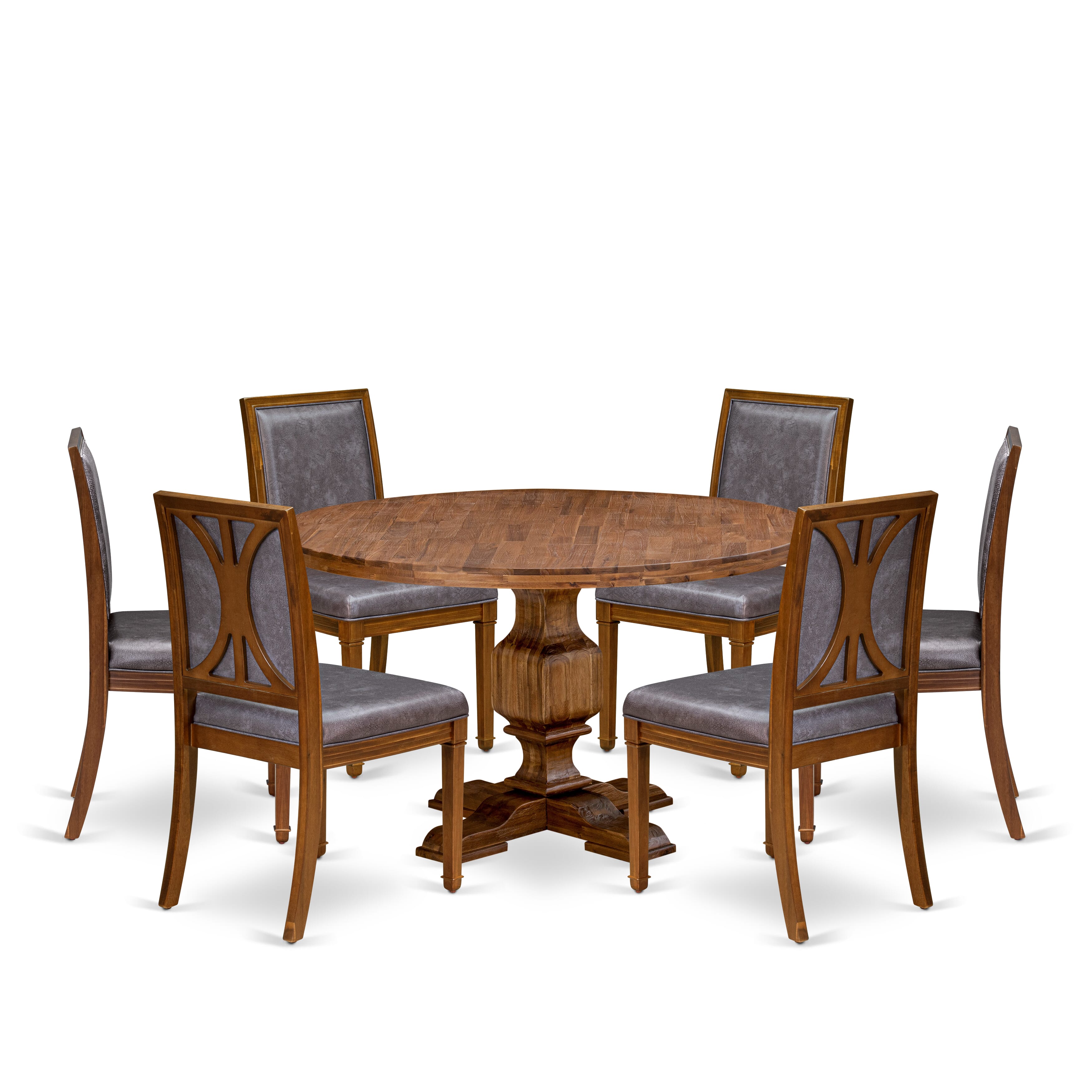 Luxe by East West Furniture - I3AM7-50N-34 7-Piece Dinette Set Includes a Round Mid Century Modern Dining Table and 6 Beige Polyester Chairs with High Back, Antique Walnut Finish.