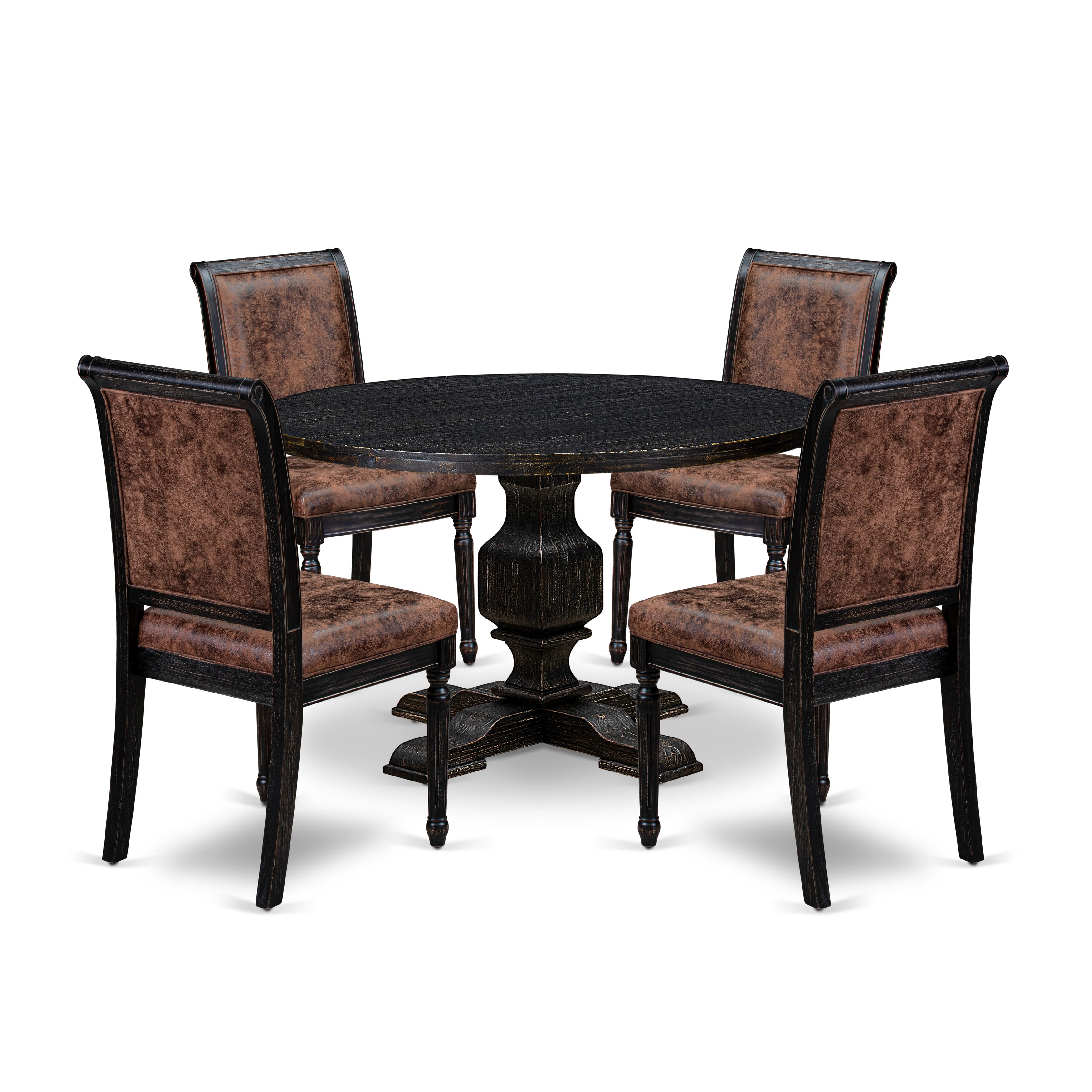 Luxe by East West Furniture - I3CY5-411-33 5-Piece Dining Table Set Contains a Round Mid Century Dining Table and 4 Beige Polyester Chairs with High Back, Sand Blasting Black Finish.
