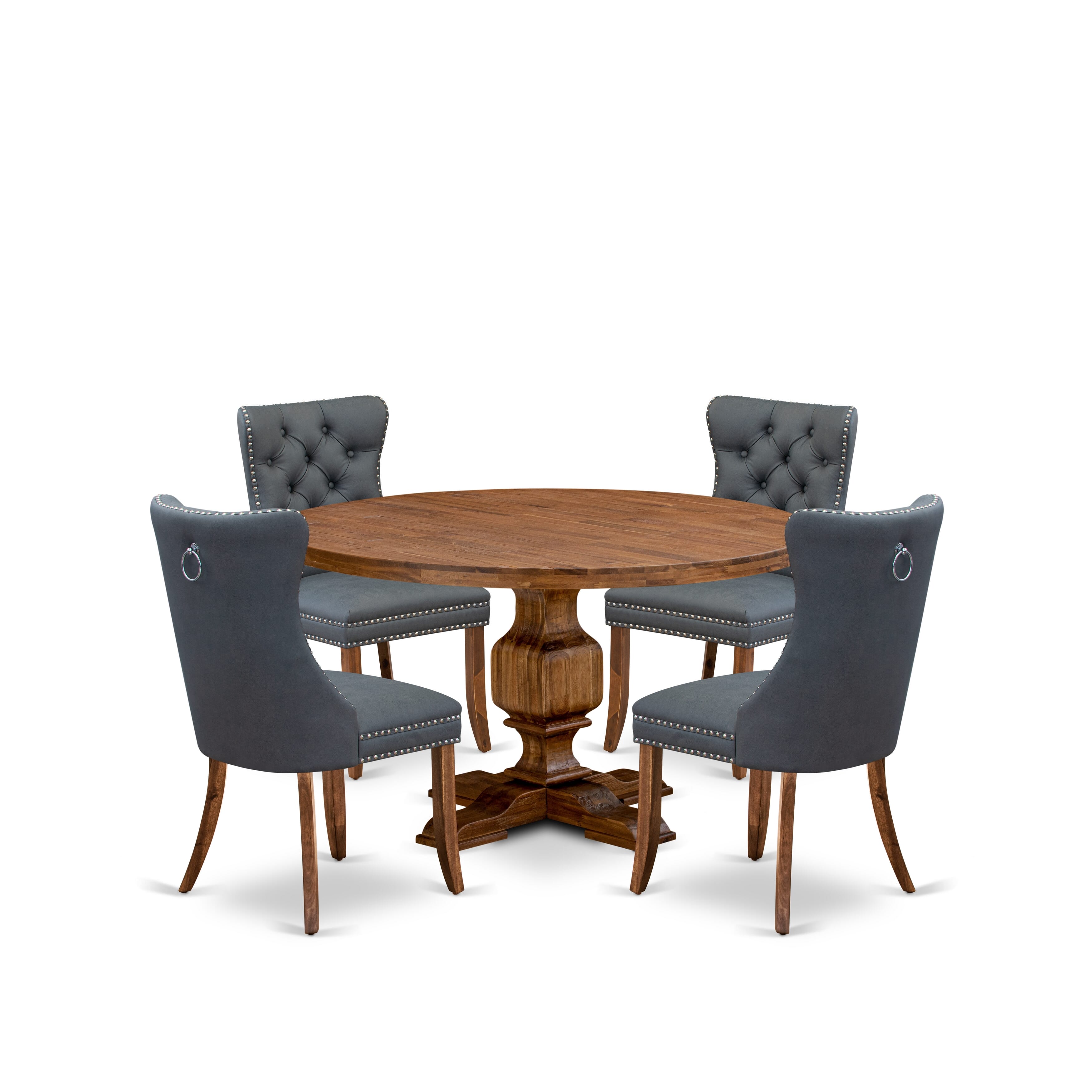 Luxe by East West Furniture I3DA5-50N-13 5-piece Dining table set included a Dining Room Table and 4 Platinum Gray Faux Leather Dining Chairs with Button Tufted Back - Antique Walnut Finish