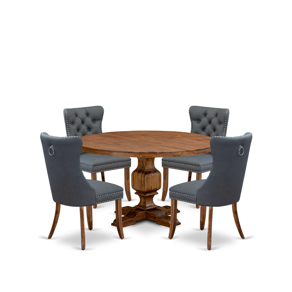 Luxe by East West Furniture I3DA5-50N-13 5-piece Dining table set included a Dining Room Table and 4 Platinum Gray Faux Leather Dining Chairs with Button Tufted Back - Antique Walnut Finish