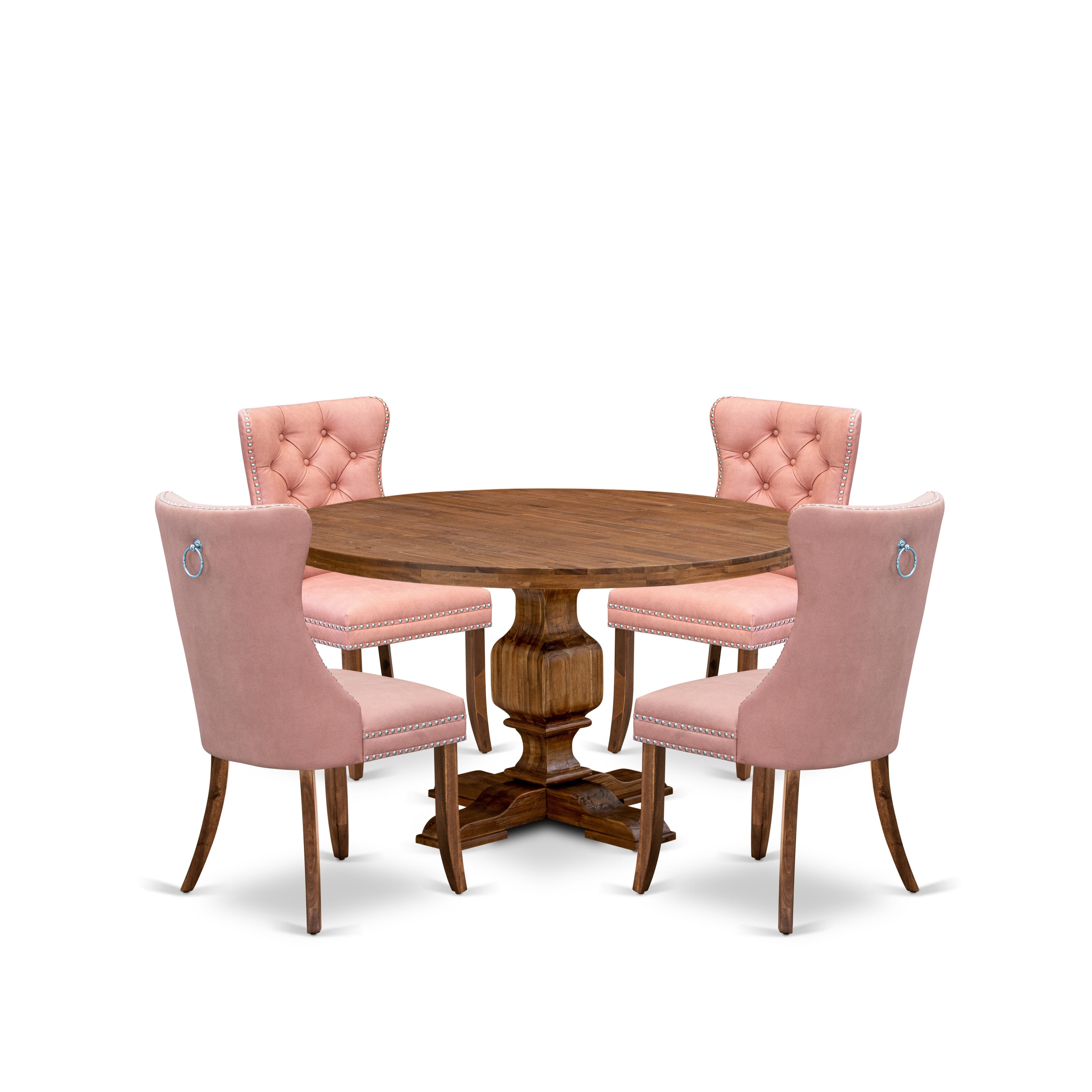 Luxe by East West Furniture I3DA5-50N-23 5-Pc Mid Century Modern Dining Set Includes a Round Table and 4 Beige Red Faux Leather Chairs with Button-Tufted Back, Antique Walnut