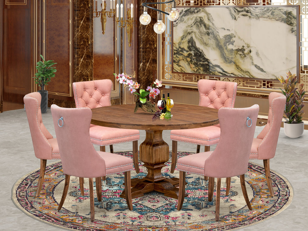 Luxe by East West Furniture I3DA7-50N-23 7-Pc Kitchen Dining Table Set Consist a Mid Century Table and 6 Beige Red Faux Leather  Chairs with Button-Tufted Back, Antique Walnut