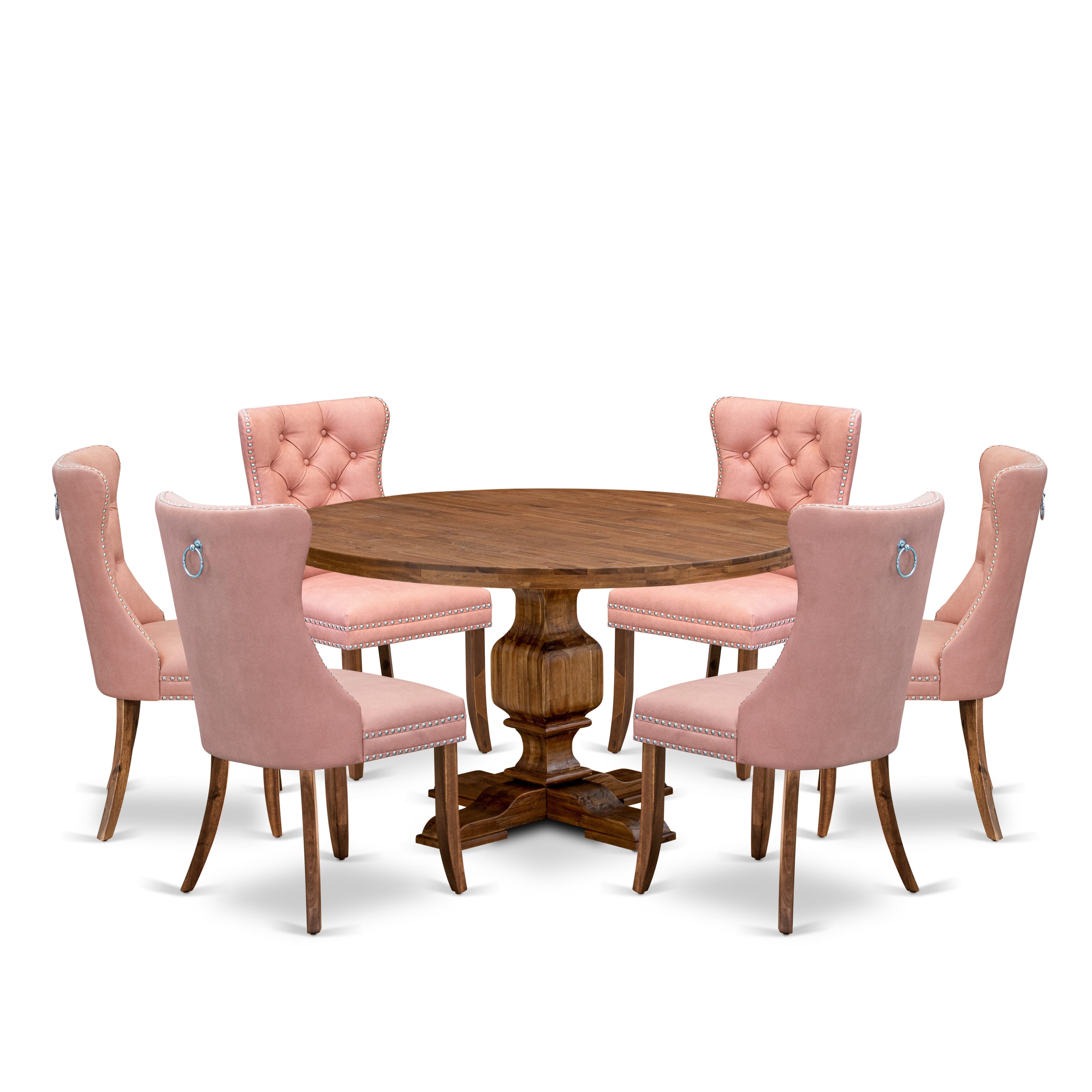Luxe by East West Furniture I3DA7-50N-23 7-Pc Kitchen Dining Table Set Consist a Mid Century Table and 6 Beige Red Faux Leather Chairs with Button-Tufted Back, Antique Walnut
