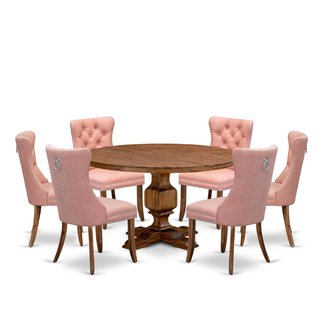 Luxe by East West Furniture I3DA7-50N-23 7-Pc Kitchen Dining Table Set Consist a Mid Century Table and 6 Beige Red Faux Leather  Chairs with Button-Tufted Back, Antique Walnut