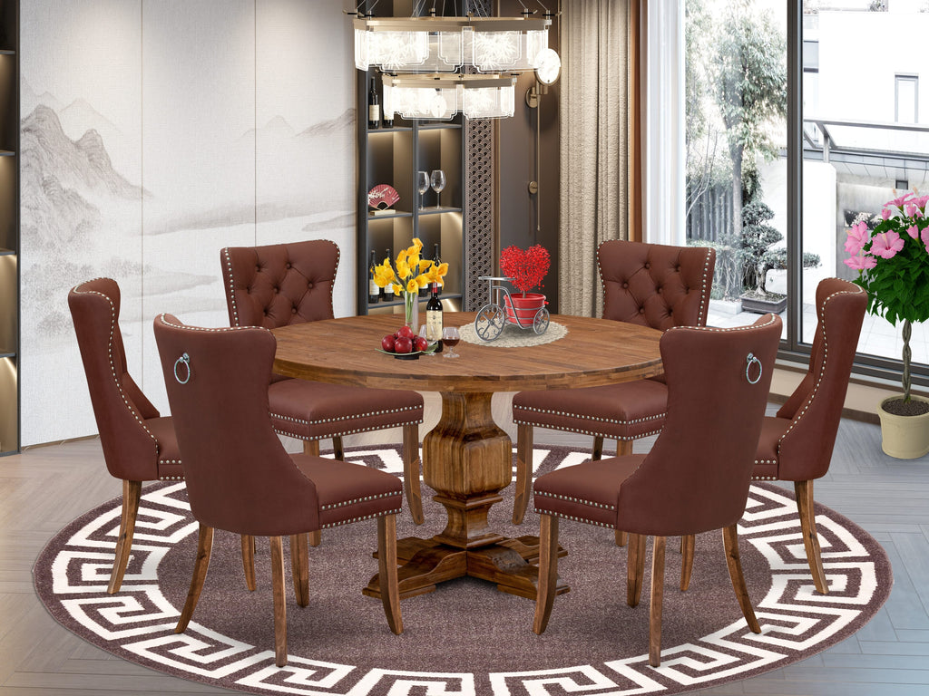 Luxe by East West Furniture I3DA7-50N-26 7-Pc Dining Room Table Set Consist a Table and 6 Burgundy Faux Leather Parsons Chairs with Button-Tufted Back, Antique Walnut