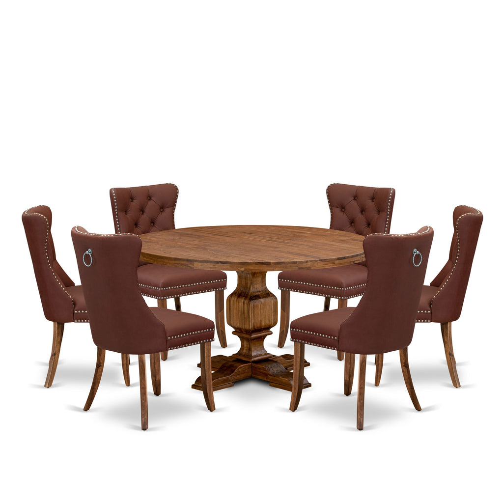 Luxe by East West Furniture I3DA7-50N-26 7-Pc Dining Room Table Set Consist a Table and 6 Burgundy Faux Leather Parsons Chairs with Button-Tufted Back, Antique Walnut