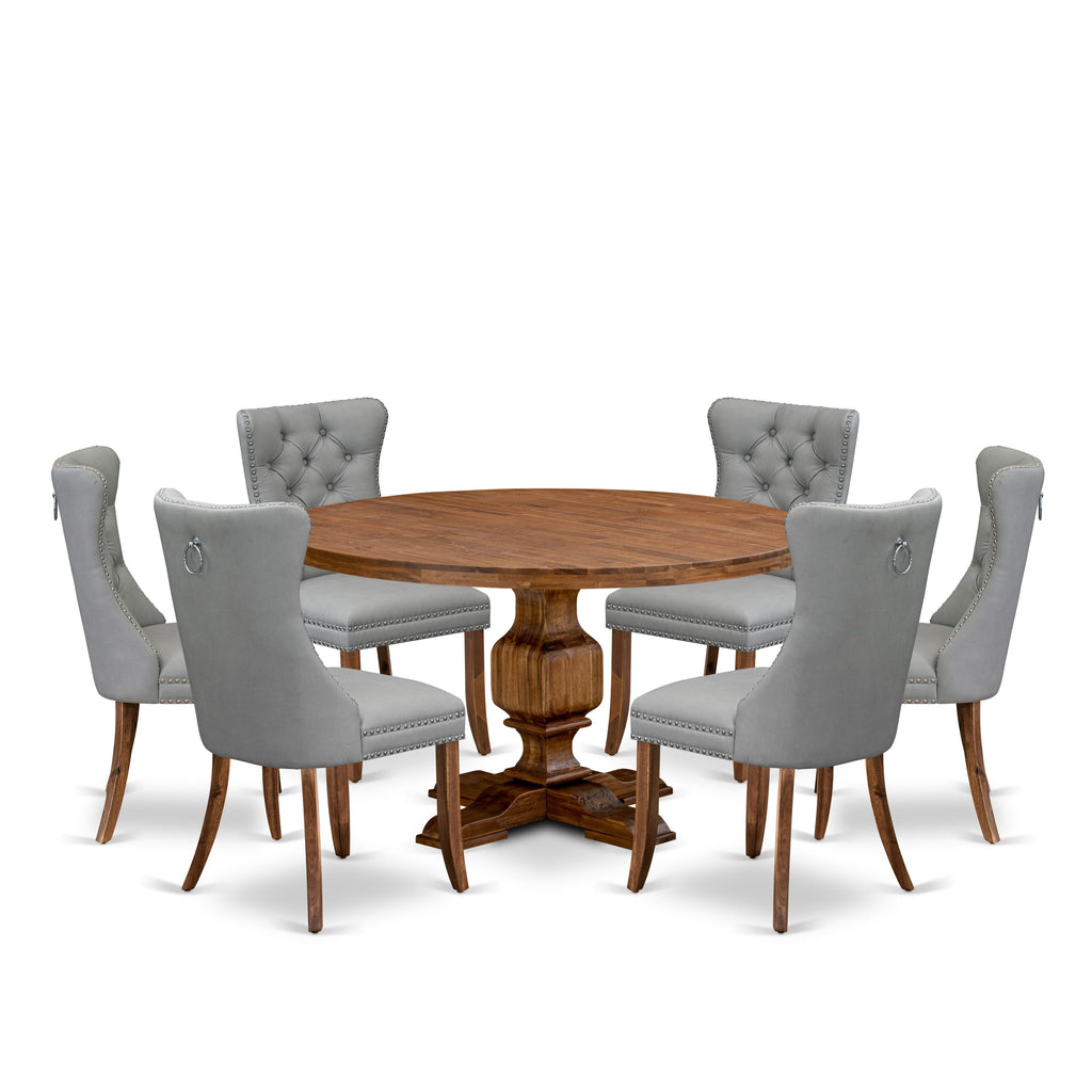 Luxe by East West Furniture I3DA7-50N-27 7-Pc Dining Set Consist a Mid Century Table and 6 Light Gray Faux Leather Upholstered Chairs with Button-Tufted Back, Antique Walnut