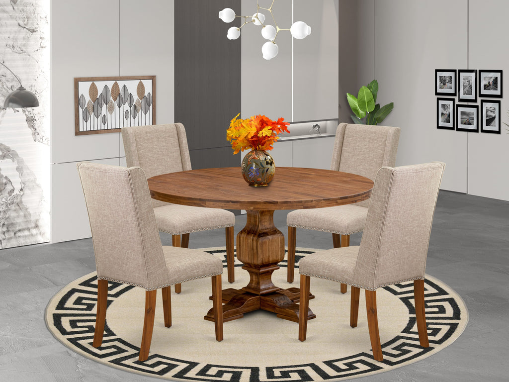 Luxe by East West Furniture I3FL5-50N-04 5-piece Dining Table Set included a dining table and 4 Light Tan Linen Fabric dining room chair with Padded Back - Antique Walnut