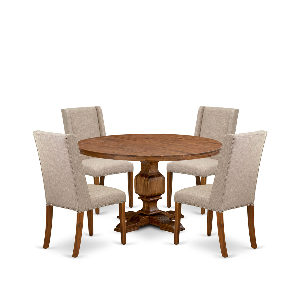 Luxe by East West Furniture I3FL5-50N-04 5-piece Dining Table Set included a dining table and 4 Light Tan Linen Fabric dining room chair with Padded Back - Antique Walnut