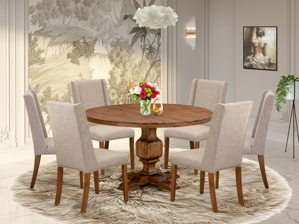Luxe by East West Furniture I3FL7-50N-04 7-piece Modern Dining Set consists of a kitchen table and 6 Light Tan Linen Fabric upholstered chair with Padded Back - Antique Walnut
