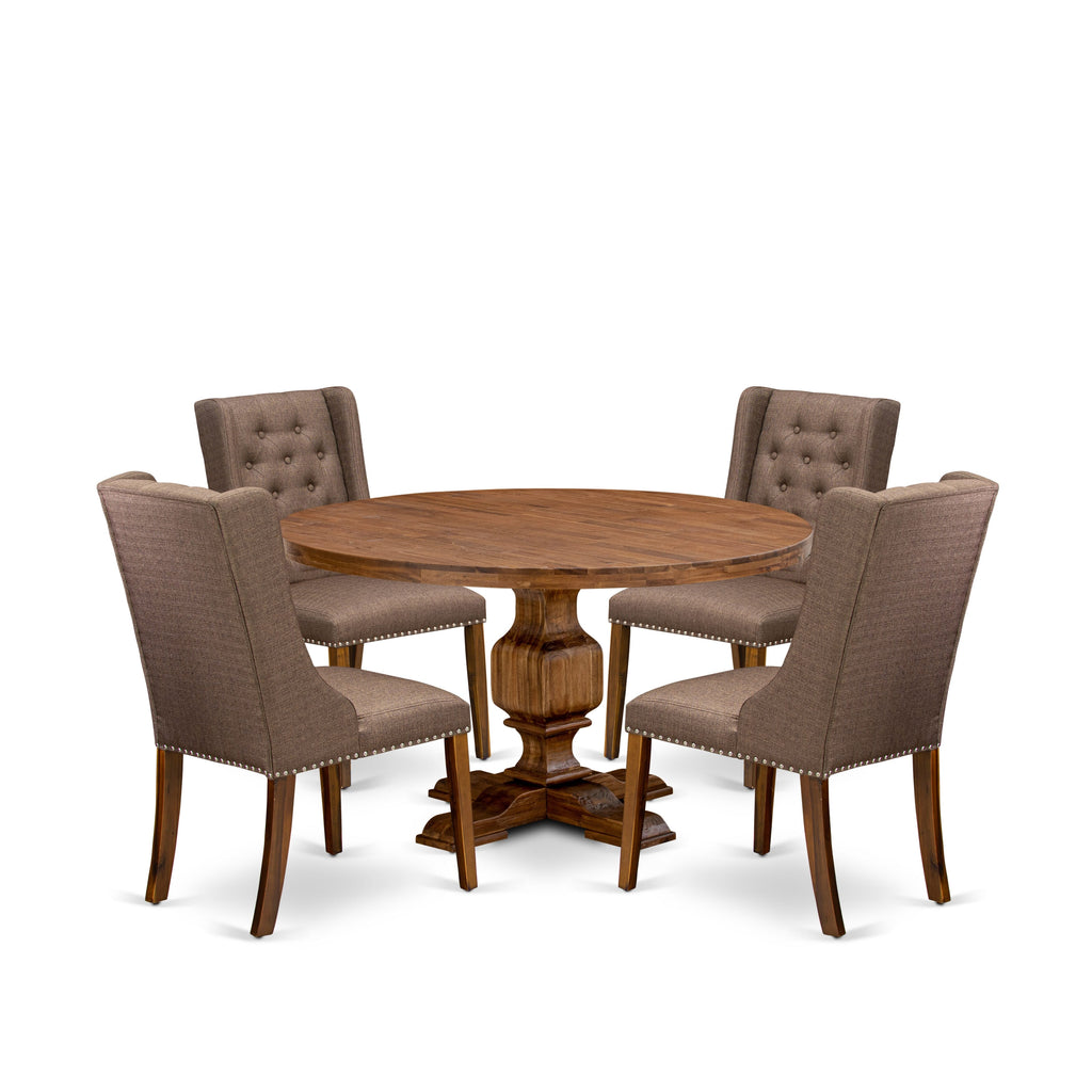 Luxe by East West Furniture - I3FO5-50N-18 - 5-Pc Mid Century Dining Set Consist of A Mid Century Table and 4 Brown Linen Fabric Chairs with Button Tufted Back, Antique Walnut