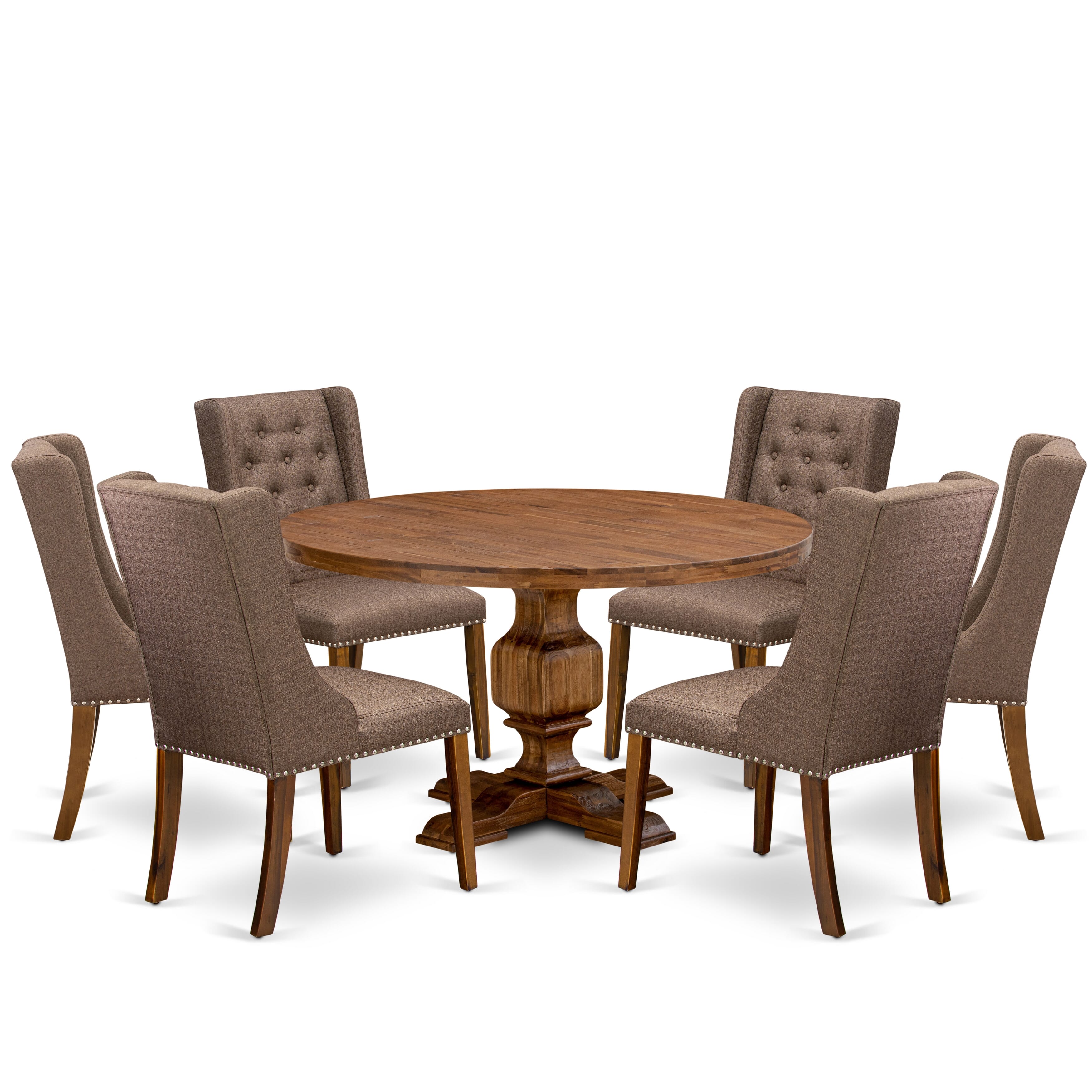 Luxe by East West Furniture - I3FO7-50N-18 - 7-Piece Dining Set Includes A Wooden Kitchen Table and 6 Brown Linen Fabric Dining Chairs with Button Tufted Back, Antique Walnut