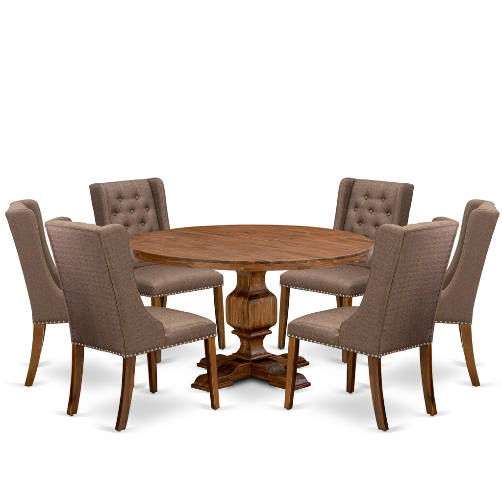 Luxe by East West Furniture - I3FO7-50N-18 - 7-Piece Dining Set Includes A Wooden Kitchen Table and 6 Brown Linen Fabric Dining Chairs with Button Tufted Back, Antique Walnut