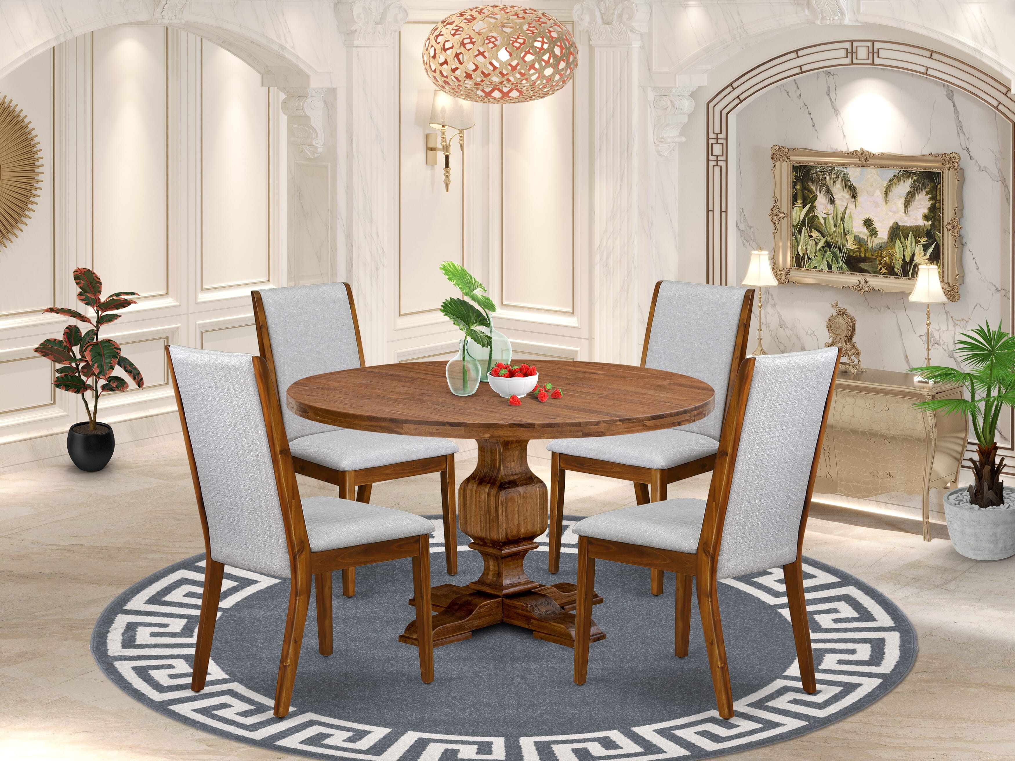 Luxe by East West Furniture - I3LA5-50N-05 - 5-Piece Kitchen Dining Table Set Consist of A Dining Table and 4 Grey Linen Fabric Parsons Chairs with High Back, Antique Walnut